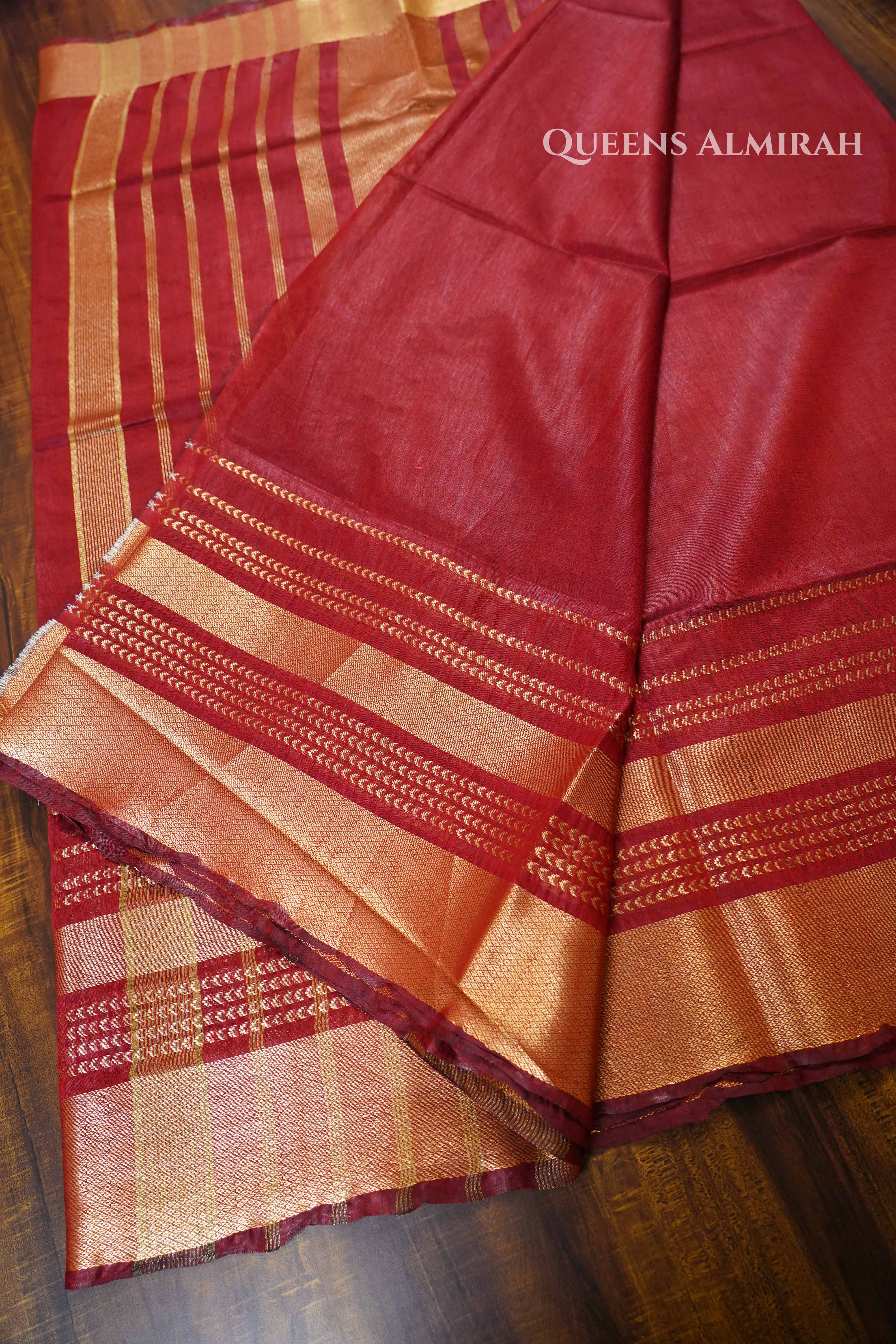 Red Brown  Maheshwari saree QUEENS ALMIRAH
