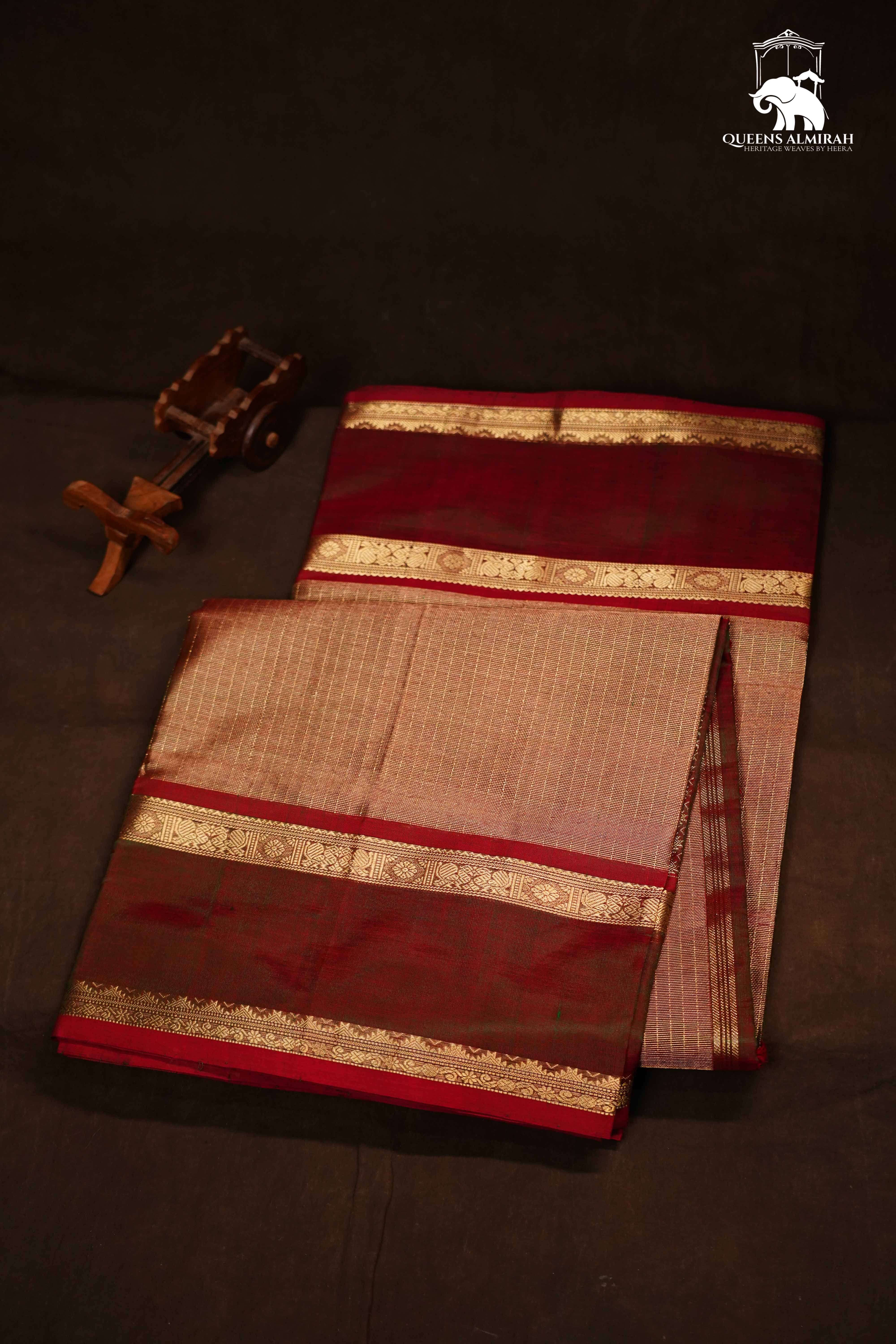 Dual Shade Of Brown-Classic Karaikudi Chettinad Tissue Silk Cotton Saree