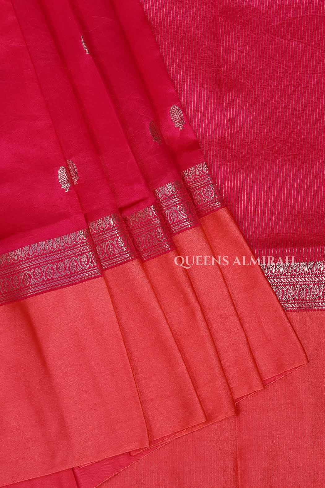 Magenta Pink With Peach Pure Banarasi Soft Silk Saree