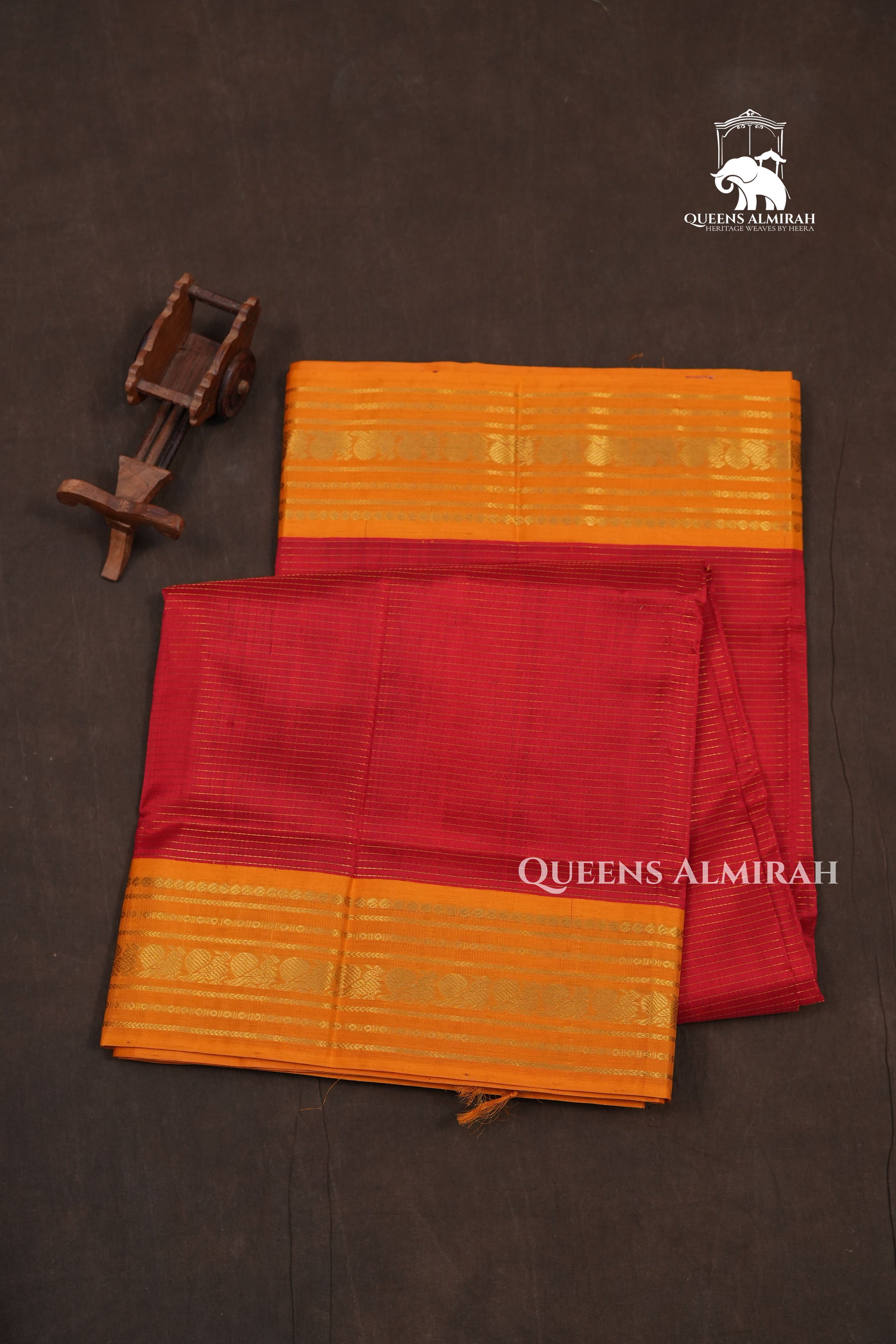 Red With Mustard Yellow Pure Kanchi Silk Cotton Saree