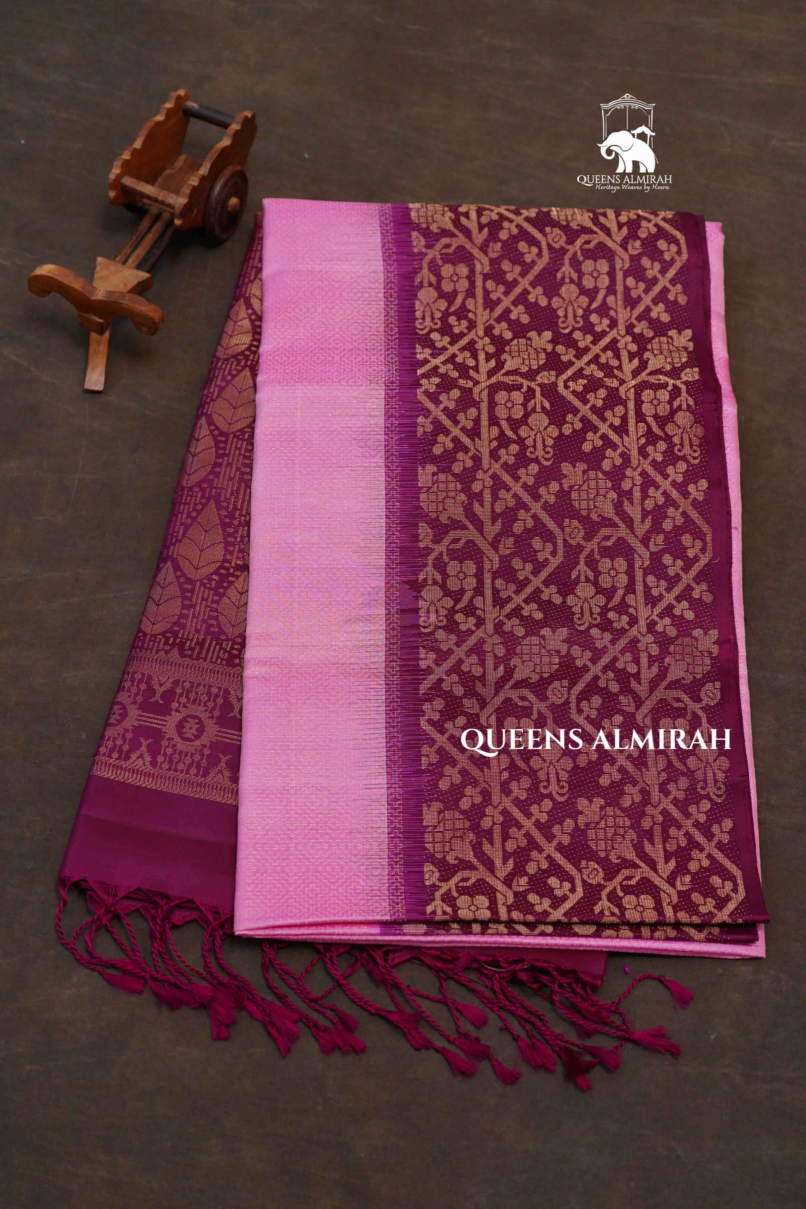 Rose Milk Pink With Purple Pure Soft Silk Saree
