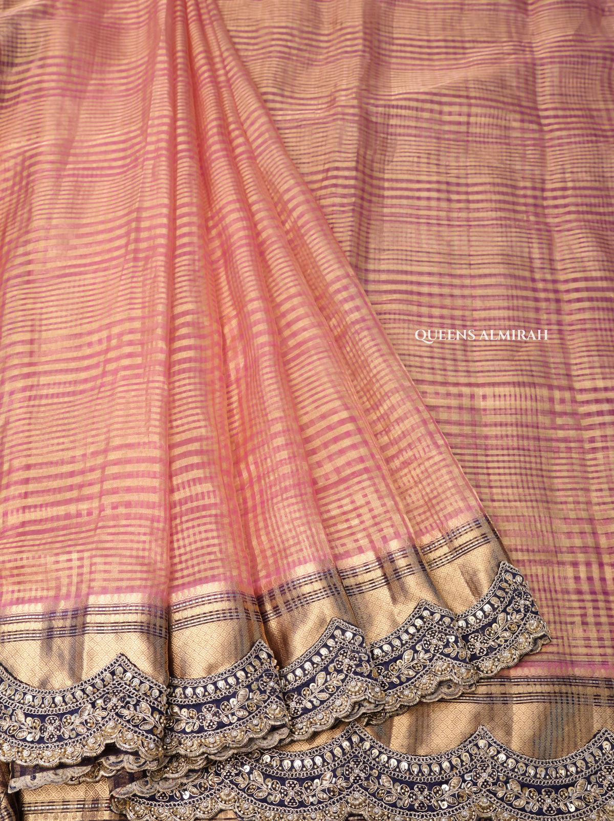 Baby Pink With Navy Blue Radhe Leela Pure Chanderi Designer Silk Saree
