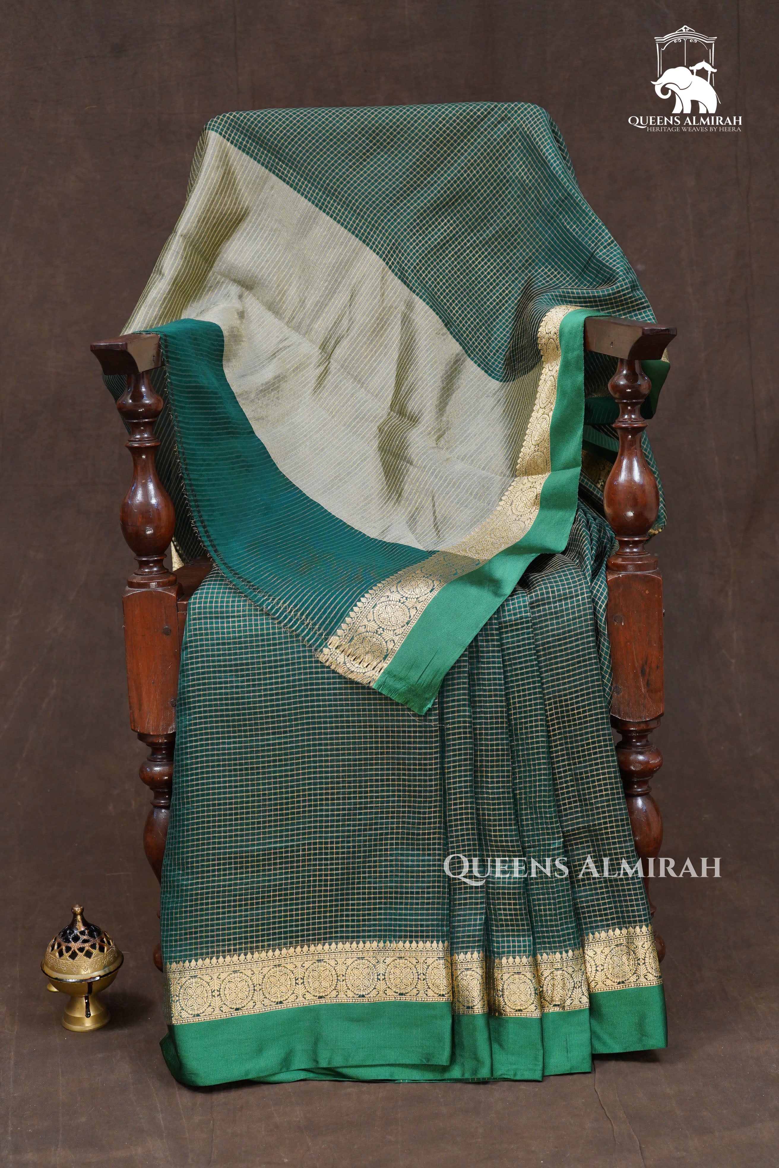 Bottle Green Maheshwari Silk Saree