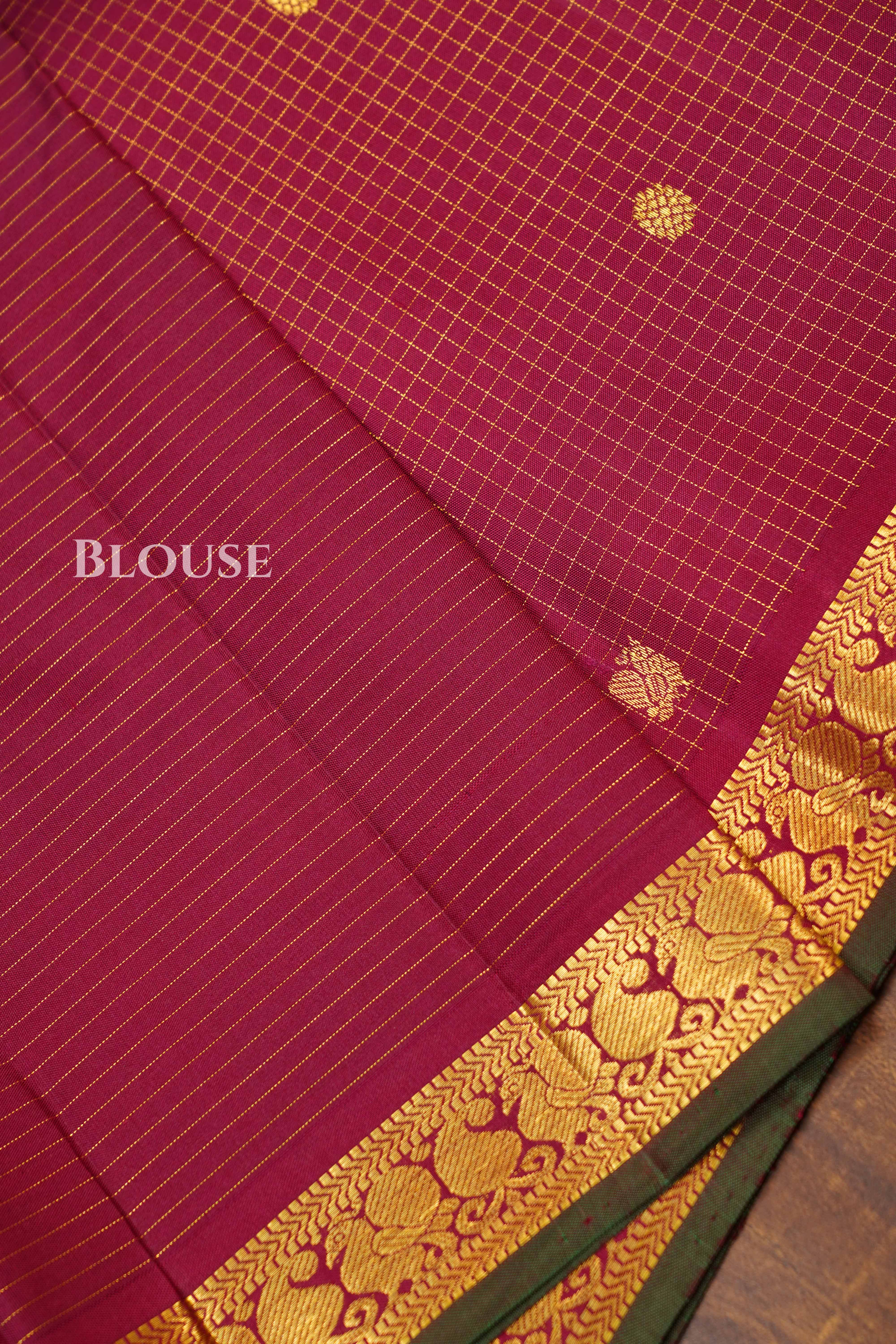 Burgundy With Green Pure Kanchivaram Silk Saree