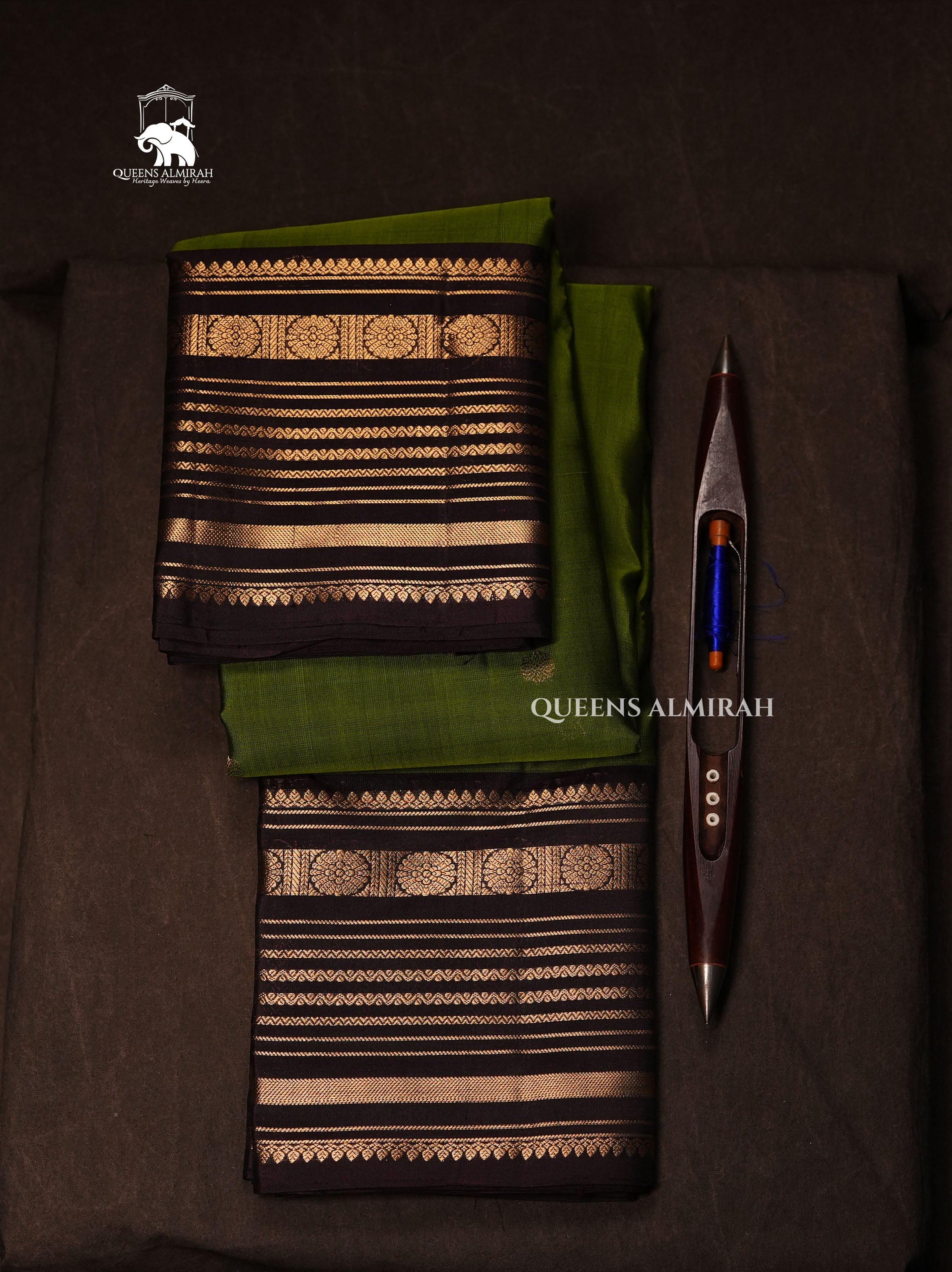 Olive Green With Chocolate Brown Pure Kanchivaram Silk Saree