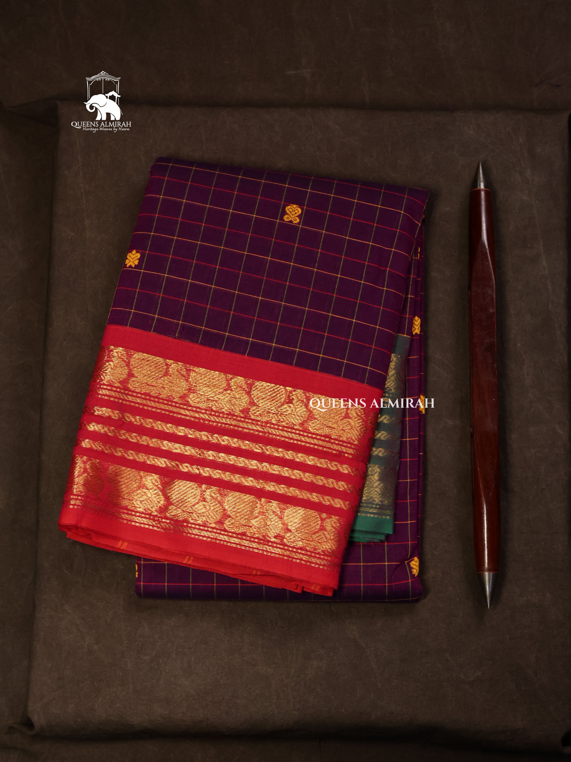 Purple Kattam With Ganga Jamuna Border Kanchi Cotton Saree