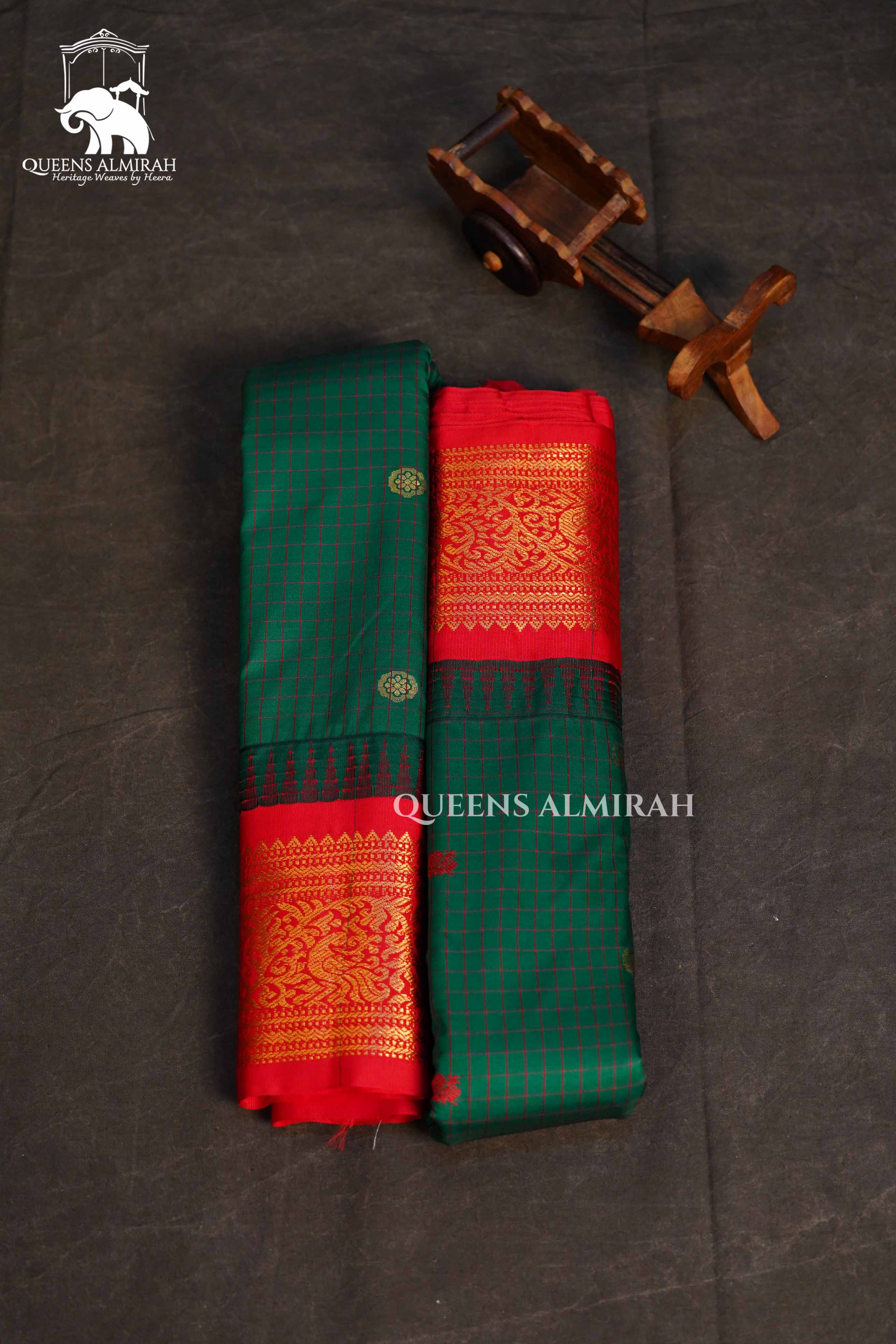 Dark Green Kattam With Red Border