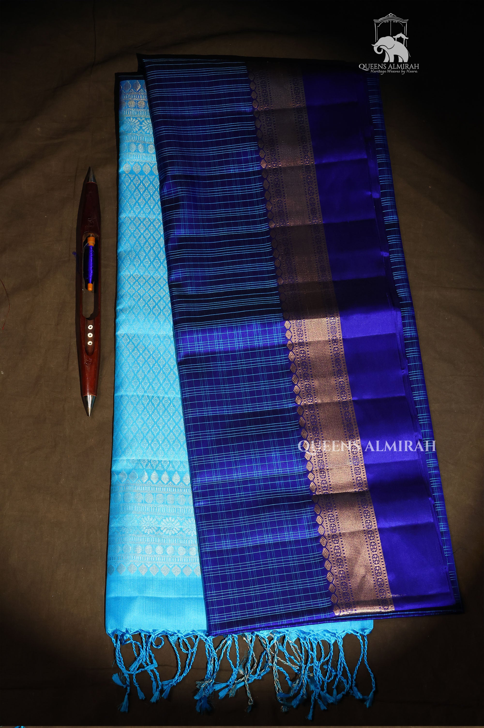 Peacock Blue With Blue Pure Soft Silk Saree