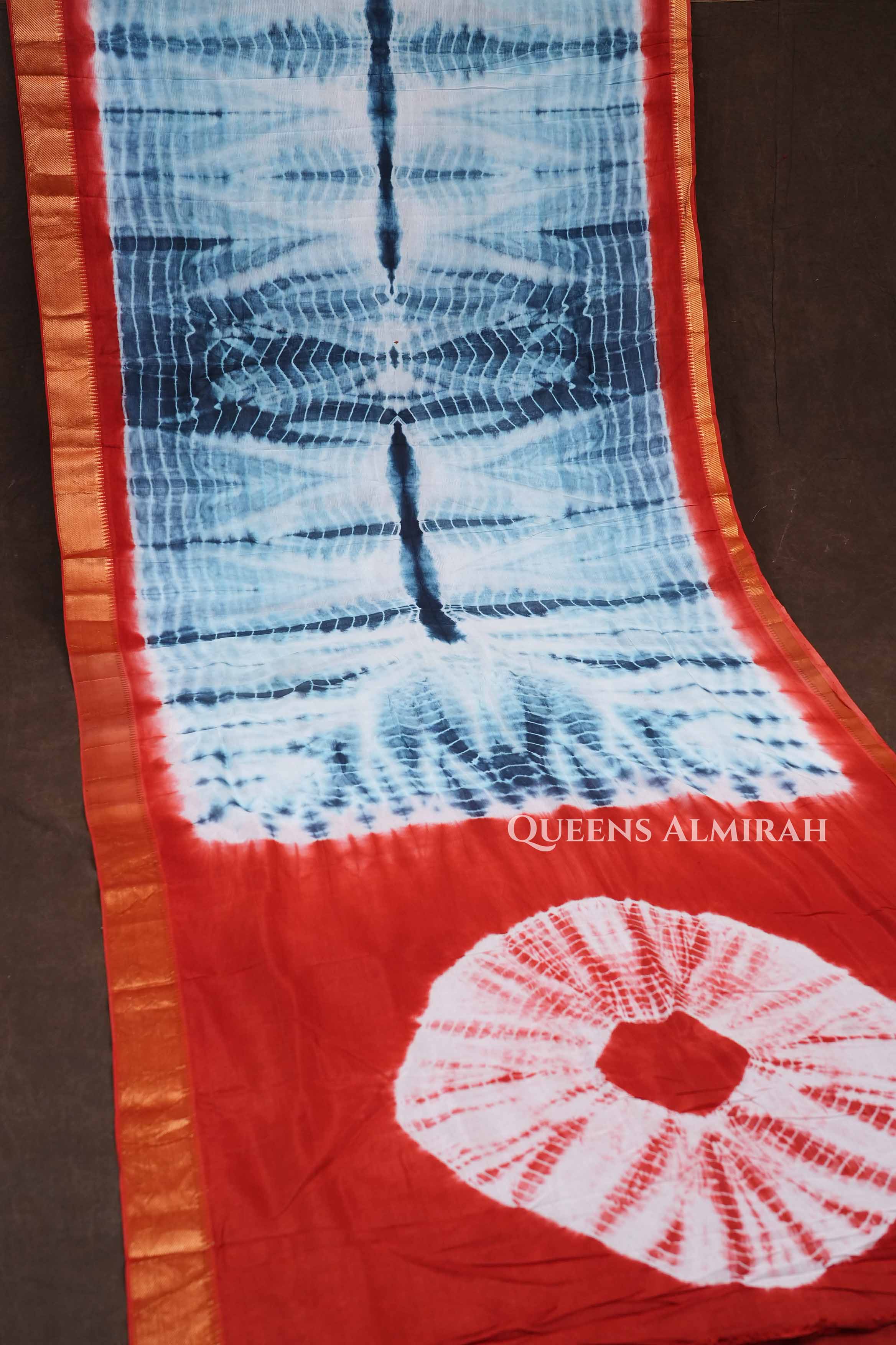 Blue With Red  Shibori Mangalgiri Saree