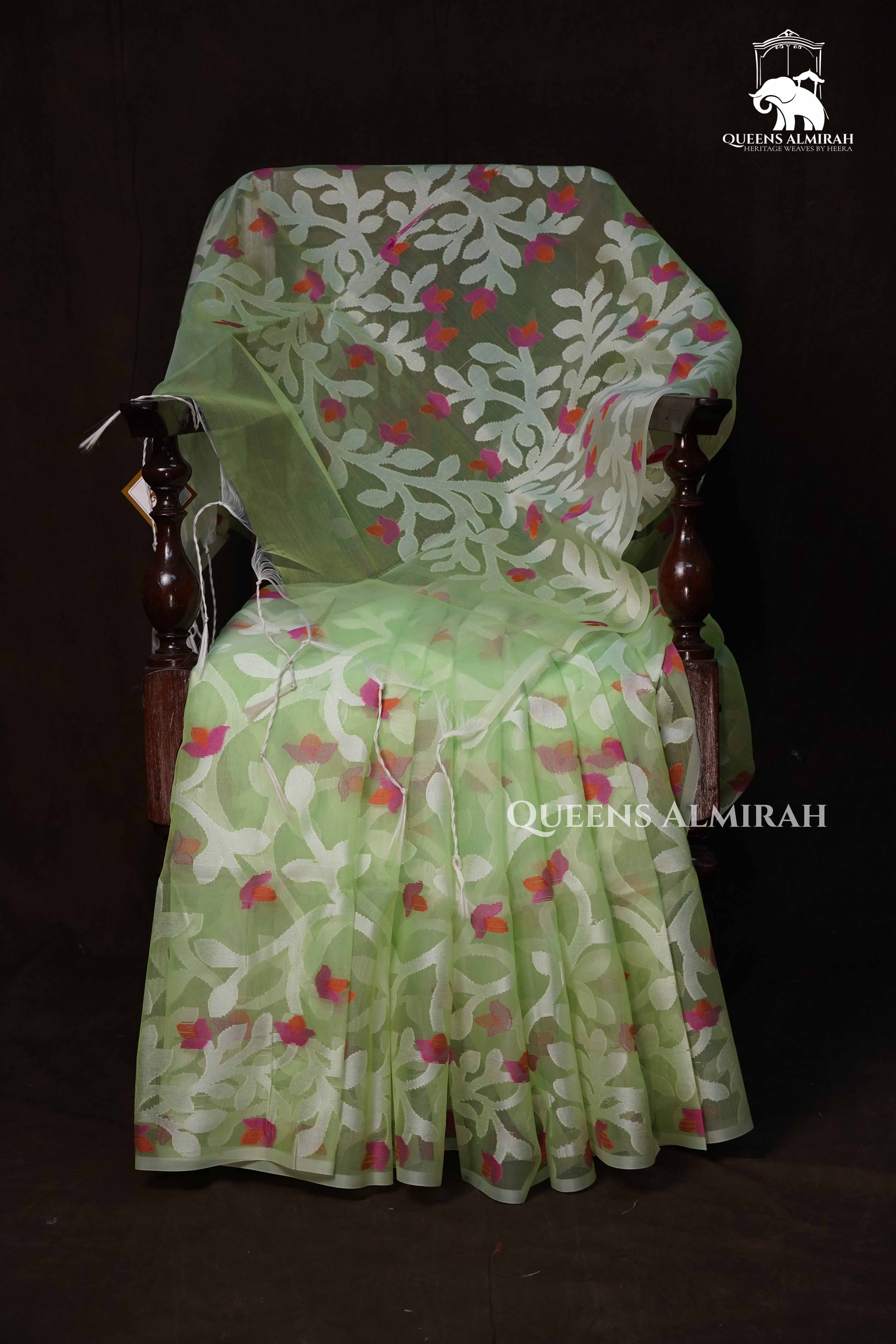 Pista Green Muslin Jamdani Saree