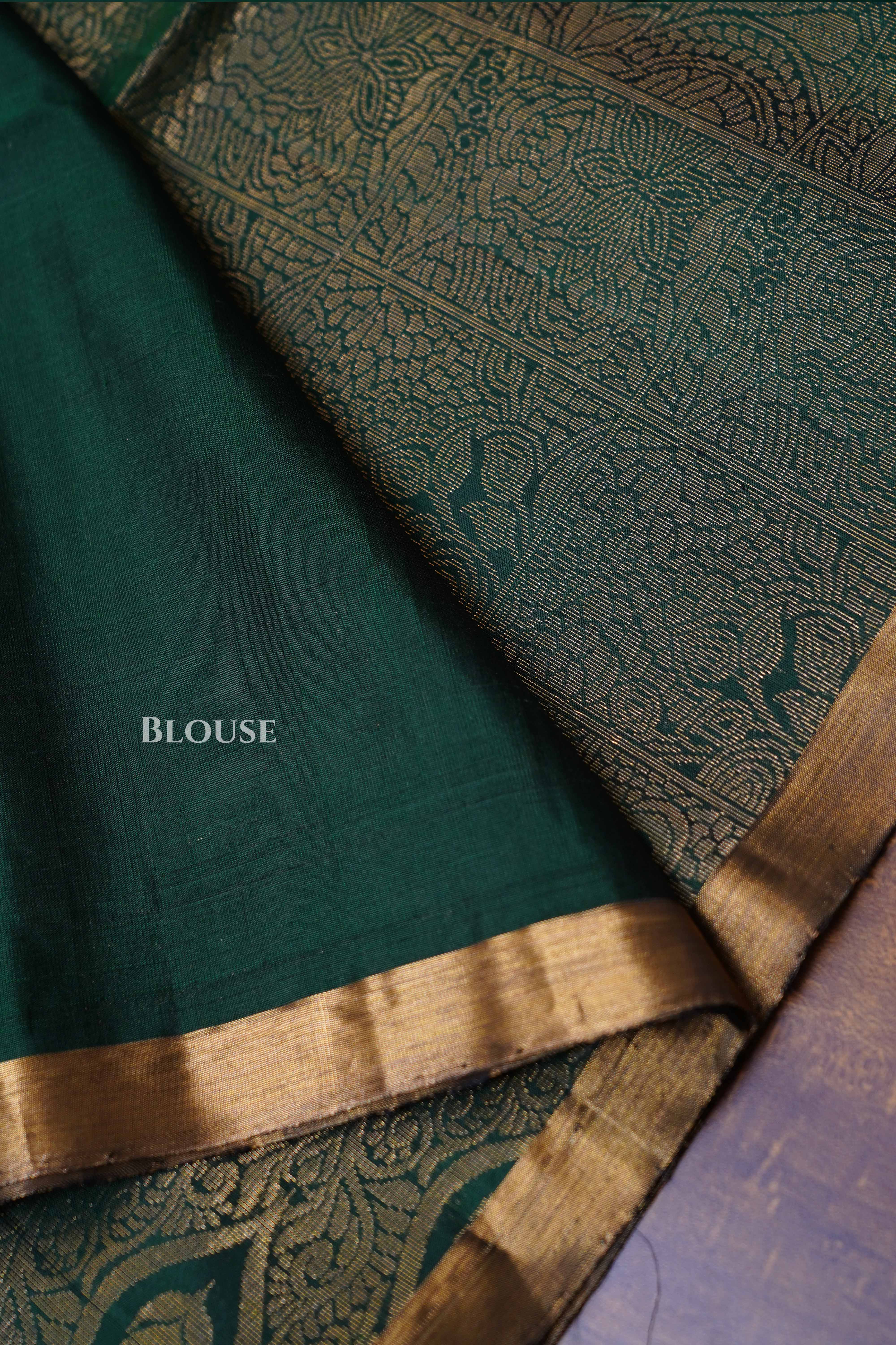 Dark Green Raising Border Pure Soft Silk Saree