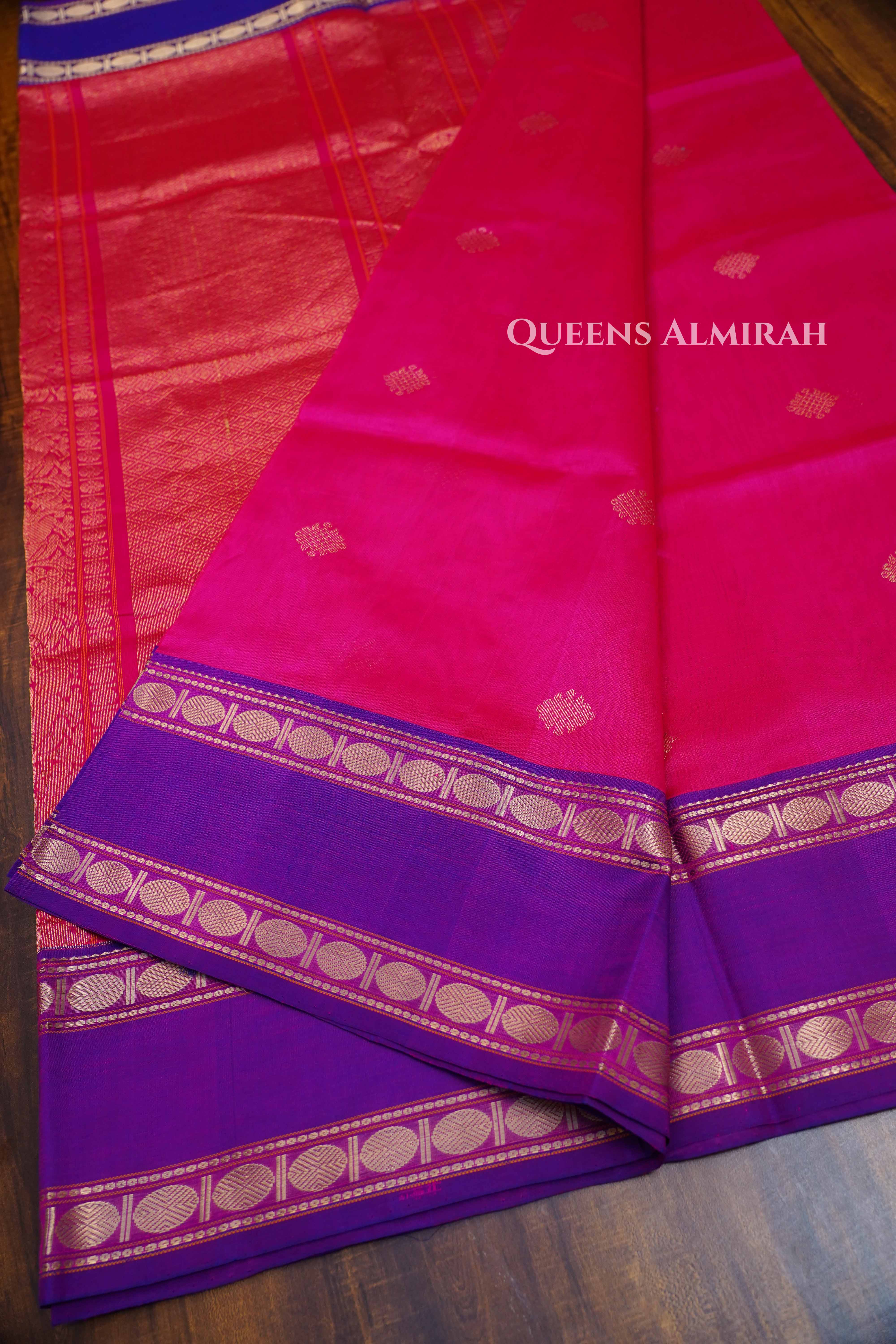 Dark Magenta With Purple Karaikudi Chettinad Silk Cotton Saree