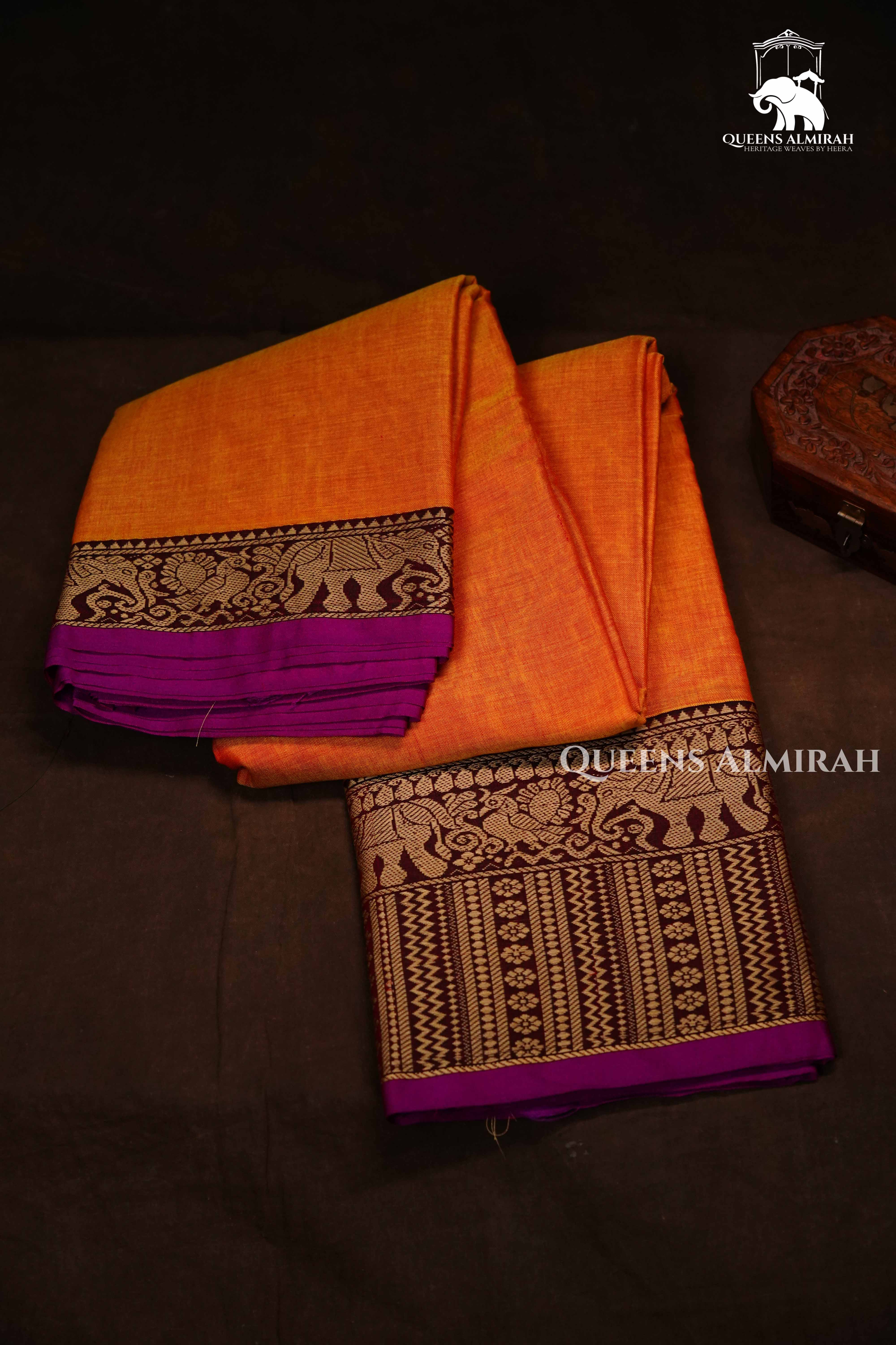 Papaya Orange Narayanpet Cotton Saree