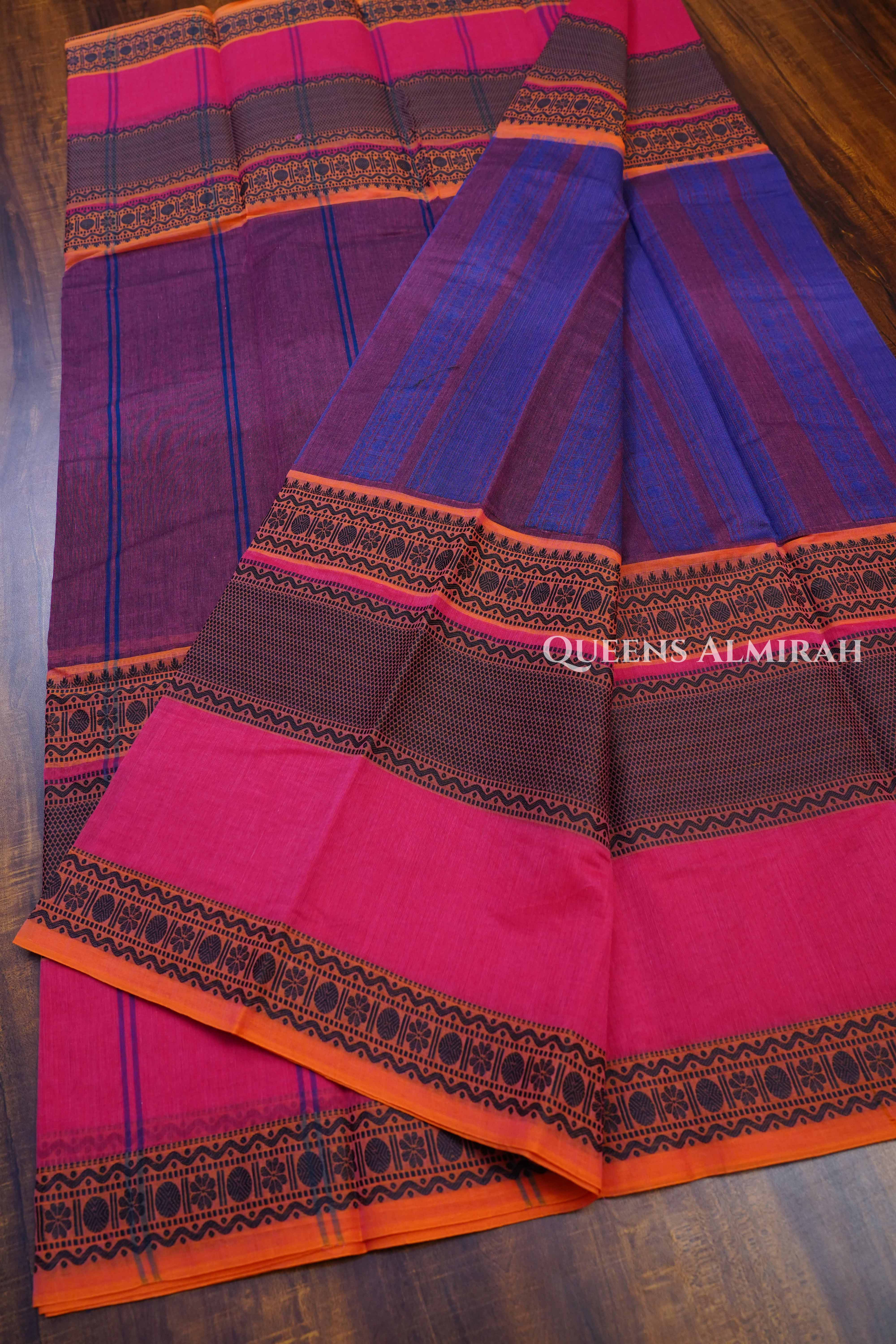 Rani Pink With Orange Chettinad Cotton Saree