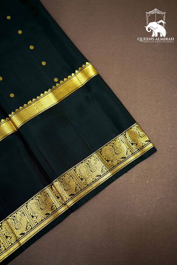 VERDUN GREEN WITH BLACK SOFT SILK SAREE - Queens Jewel Emporium