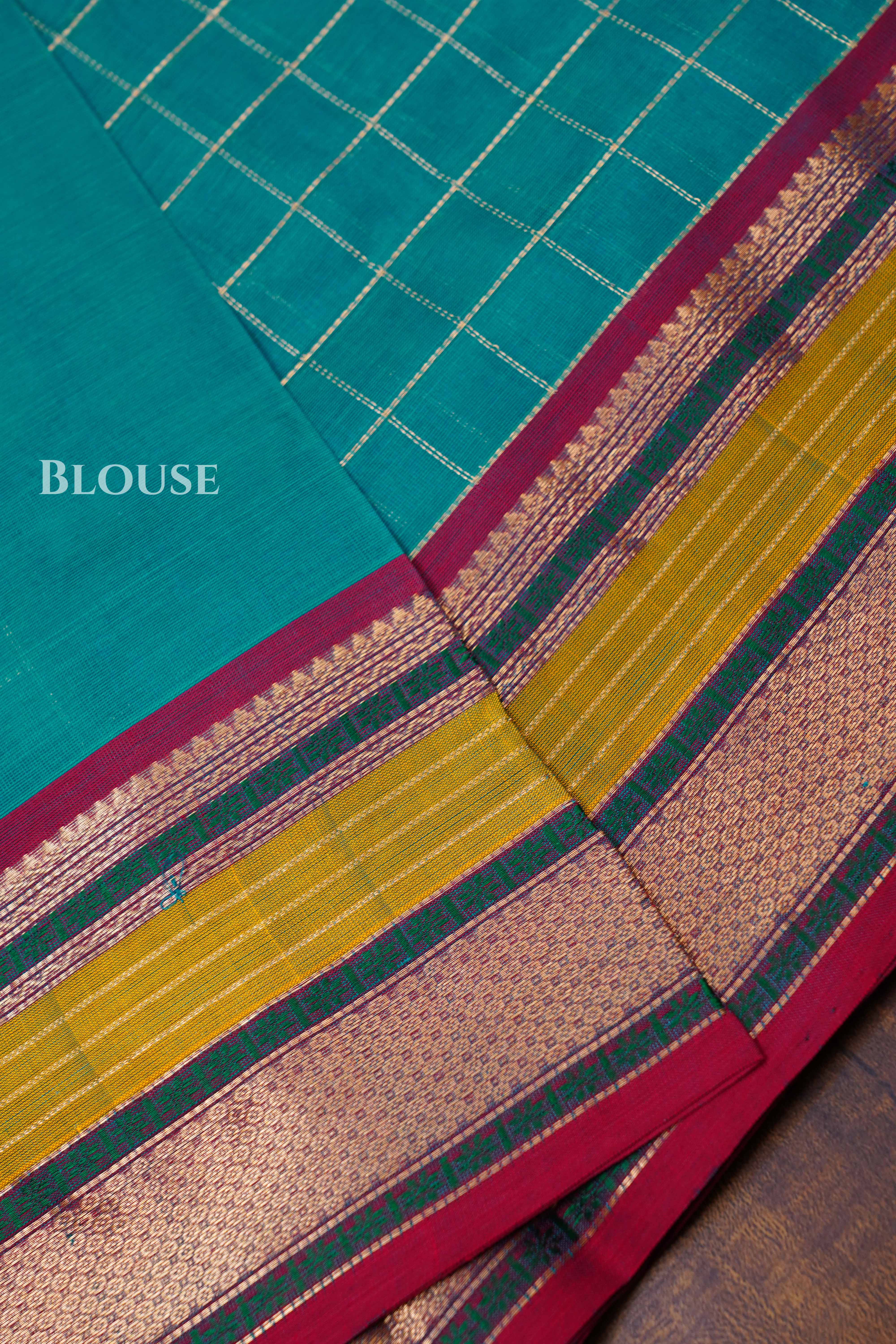 Bluish Green-Karaikudi Chettinad Silk Cotton Saree