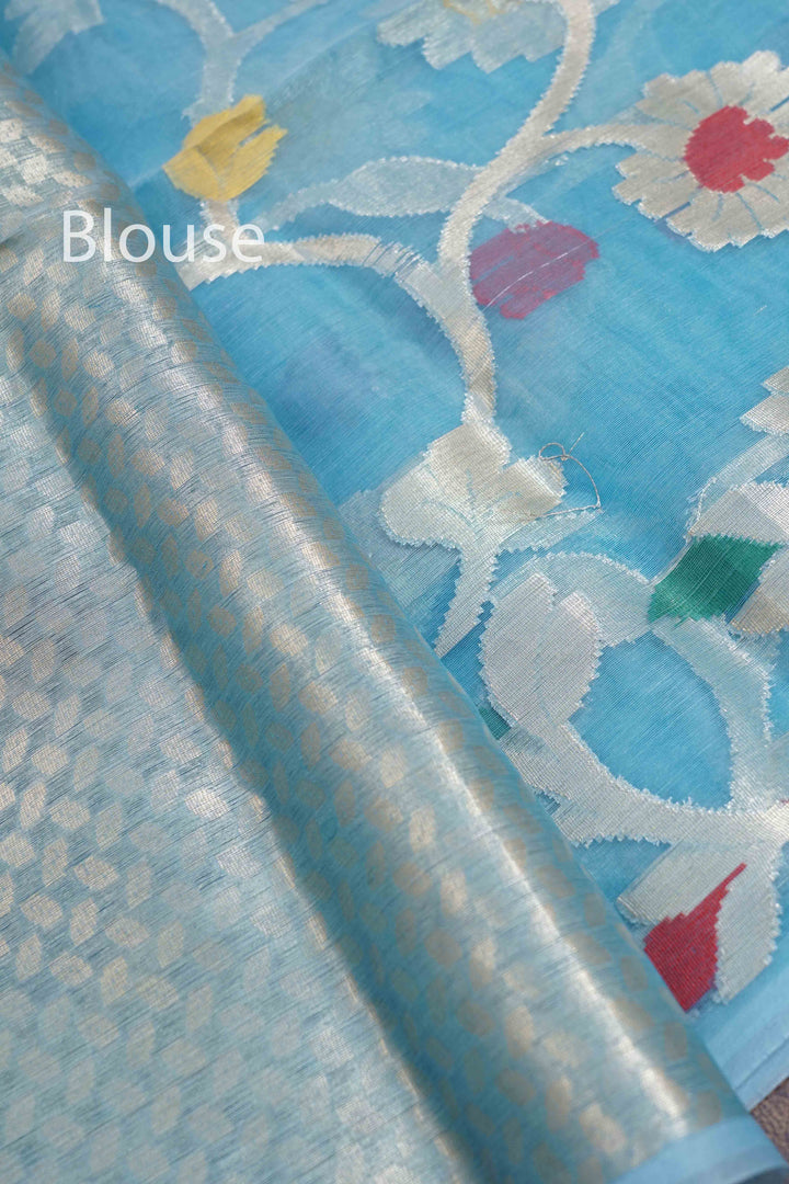 DUSKY BLUE MUSLIN JAMDANI SAREE - Queens Jewel Emporium