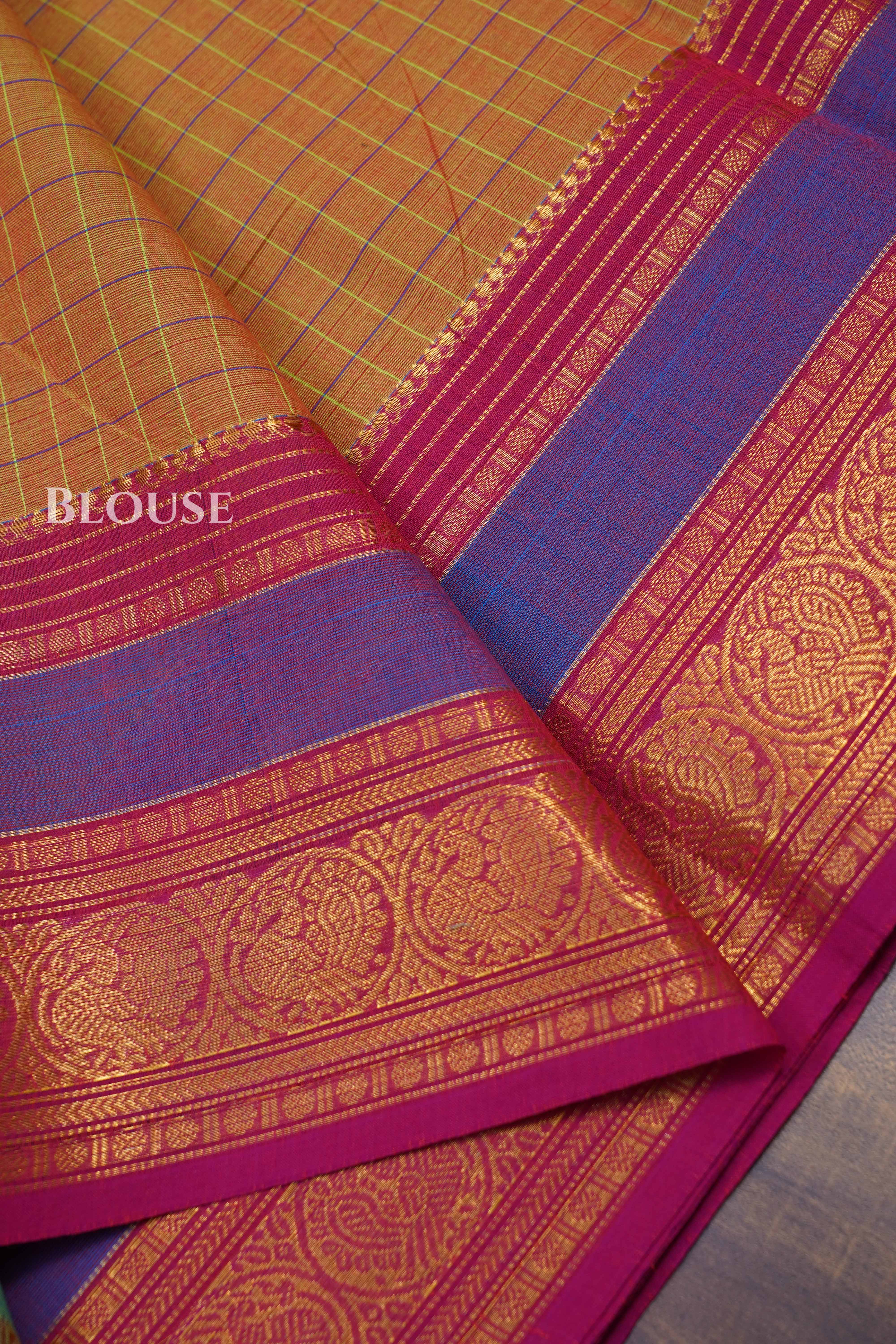 Pumpkin Orange Kanchi Cotton Saree