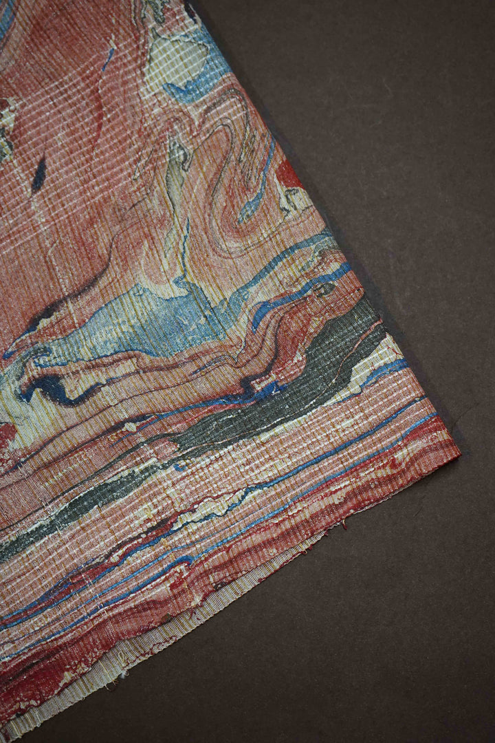 BROWN RUST MARBLE PRINT GHICHA ORGANZA SAREE - Queens Jewel Emporium