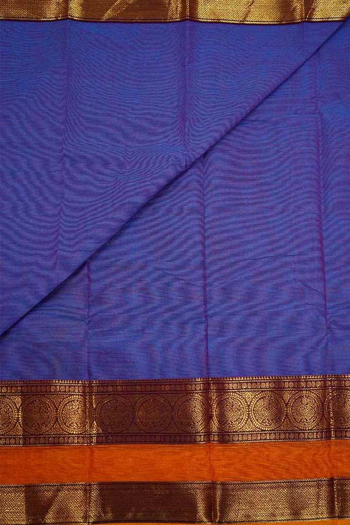 TEALISH BLUE WITH REDDISH ORANGE KANCHI COTTON SAREE - Queens Jewel Emporium