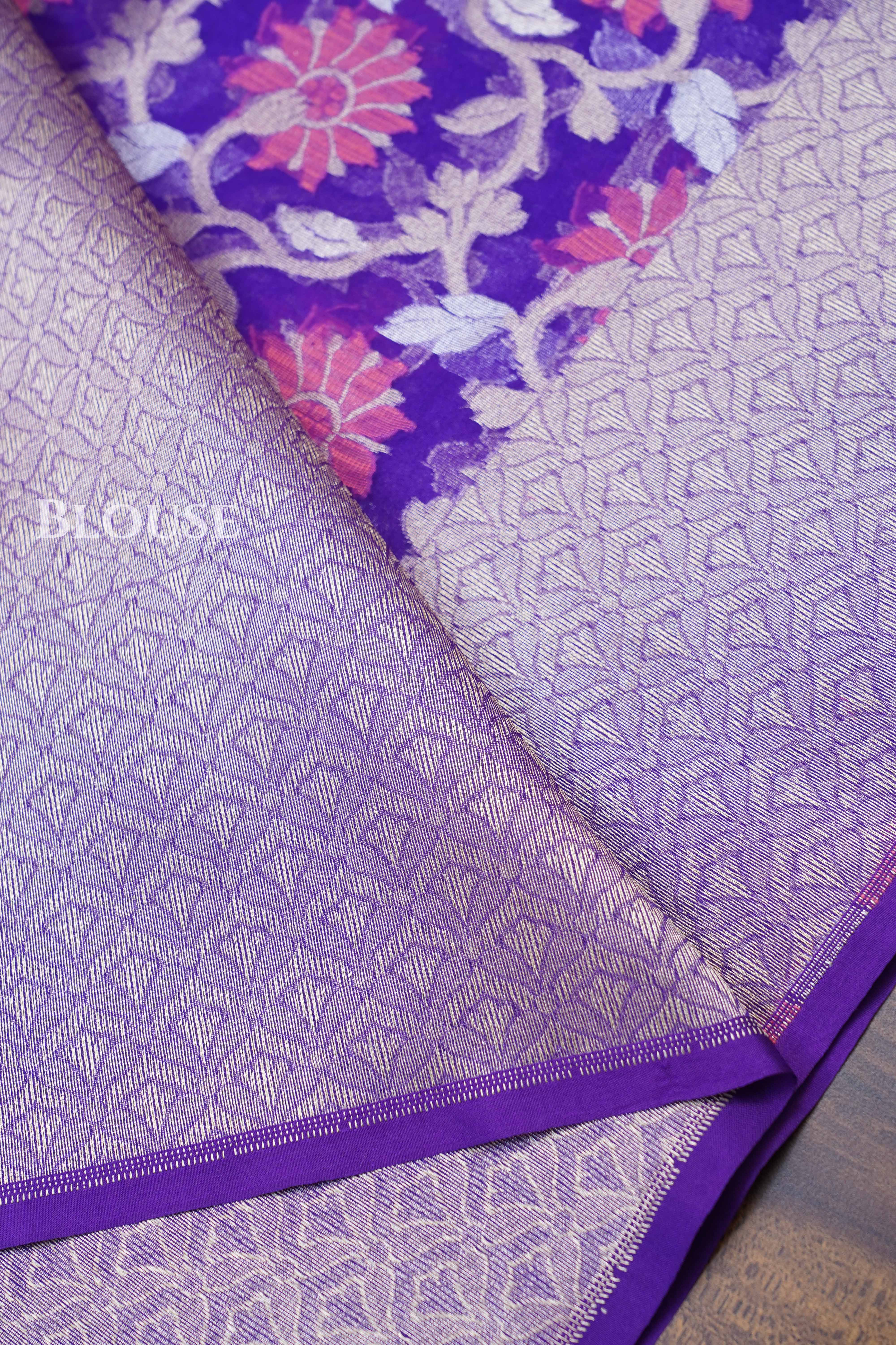 Purple Banarasi Organza Silk Saree