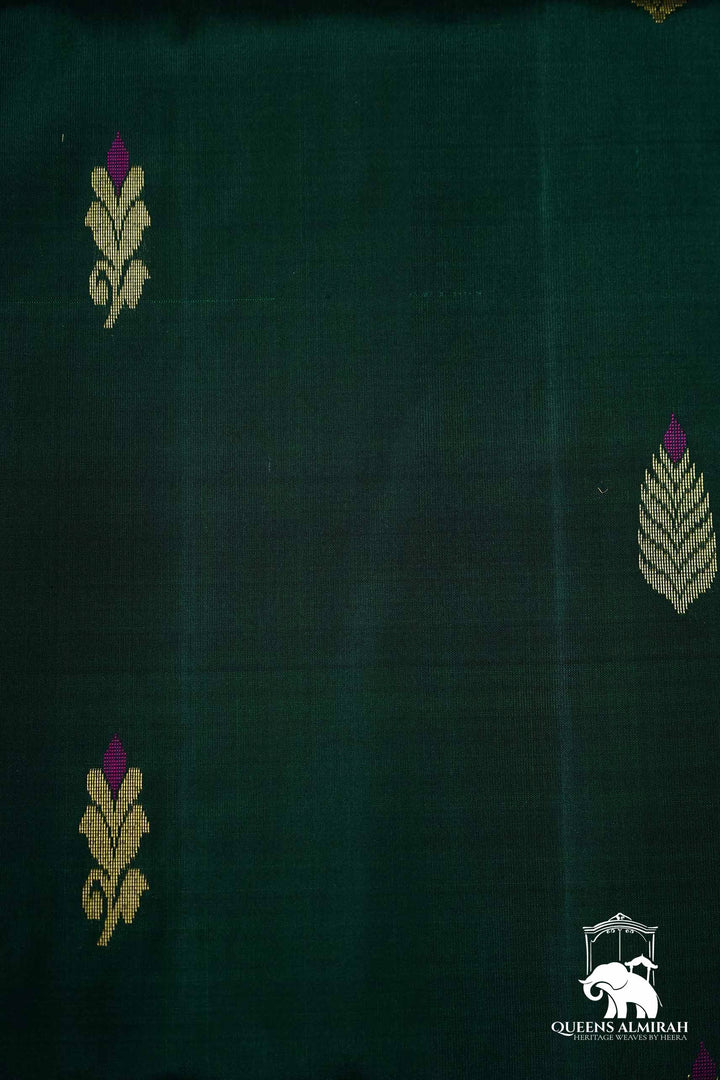PALM GREEN WITH GOLD BORDER SOFT SILK SAREE - Queens Jewel Emporium