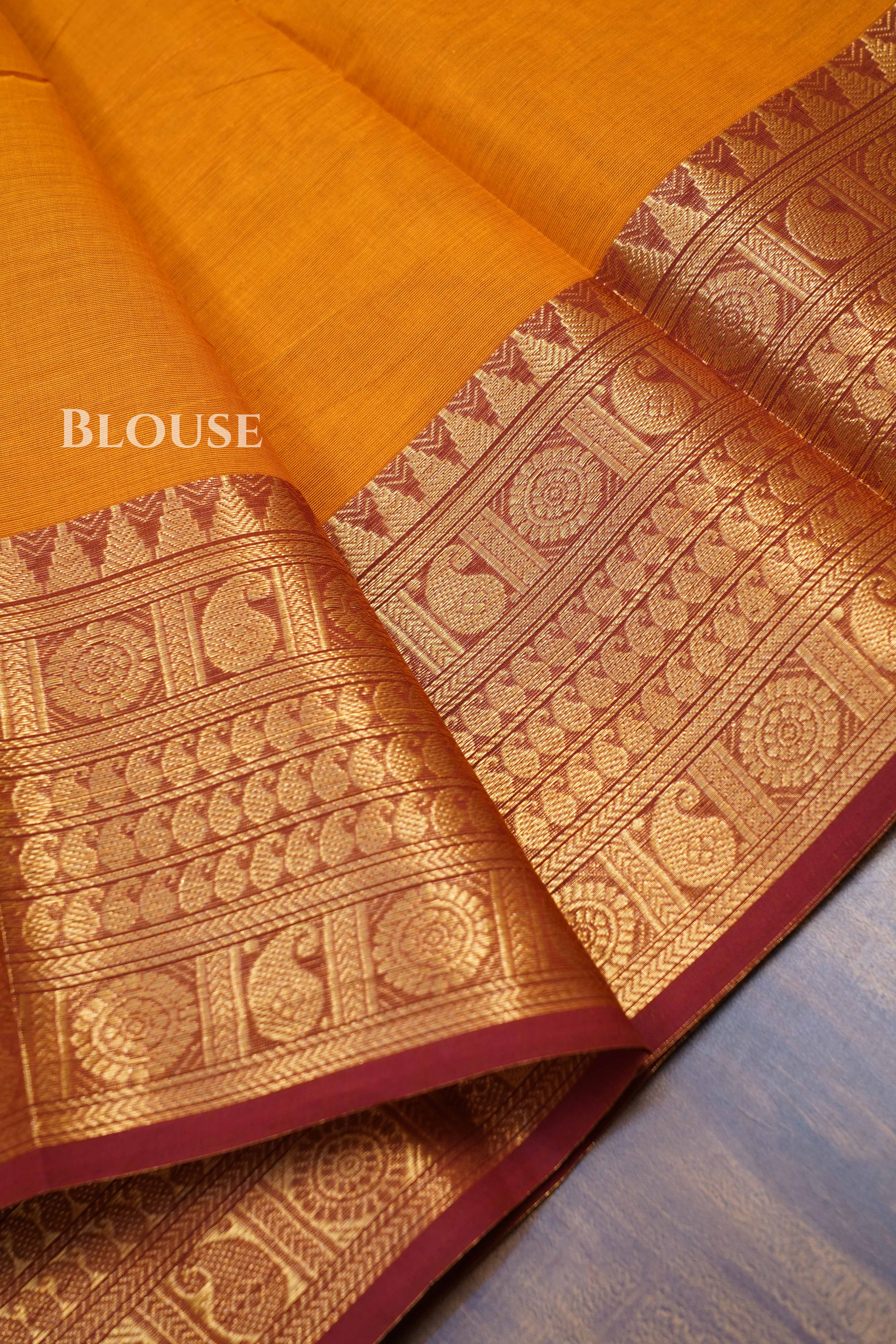 Papaya Orange Kanchi Cotton Saree