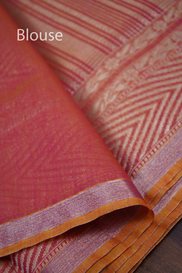 DARK CORAL PURE BANARASI SILK COTTON SAREE - Queens Jewel Emporium