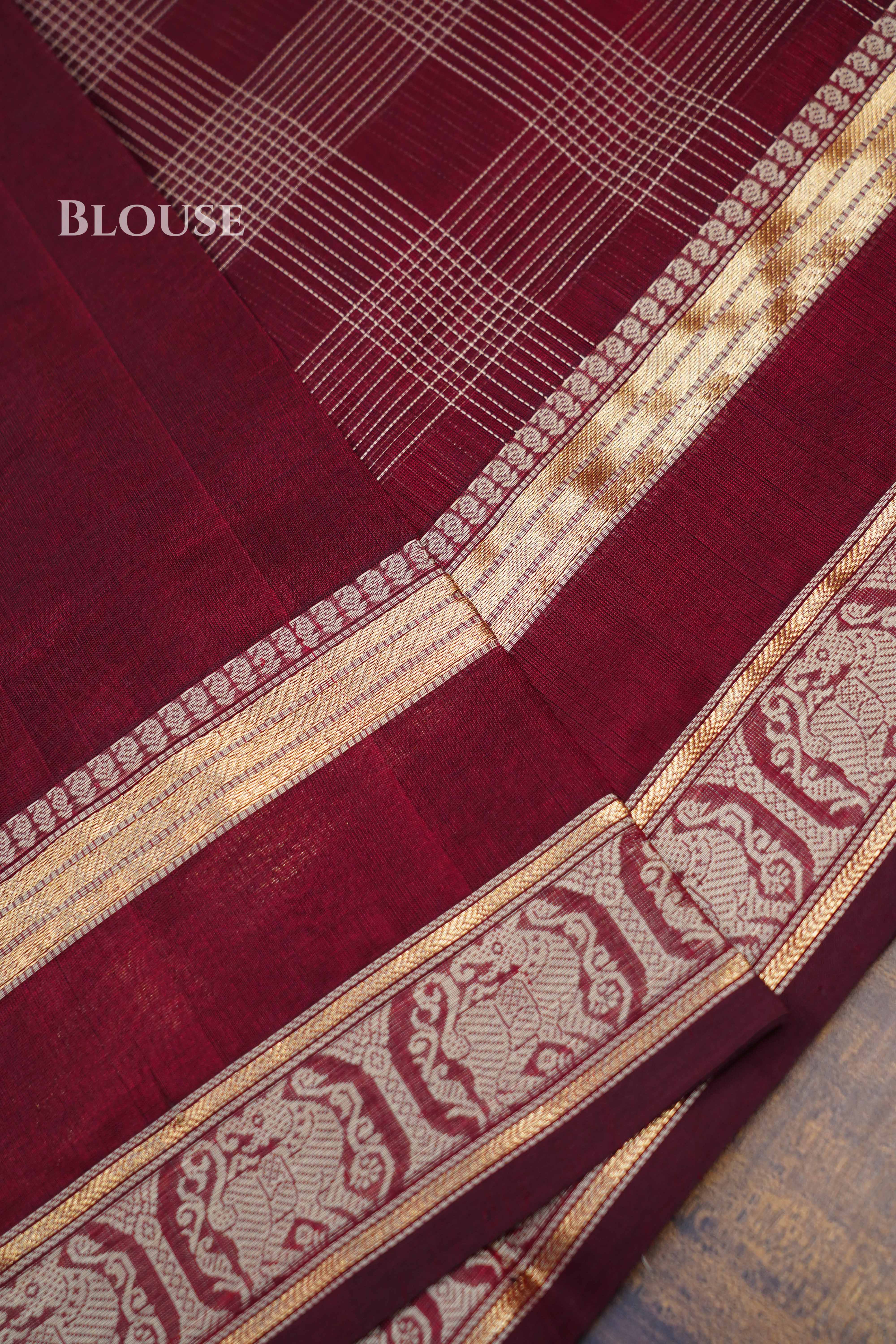 Burgundy -Karaikudi Chettinad Silk Cotton Saree