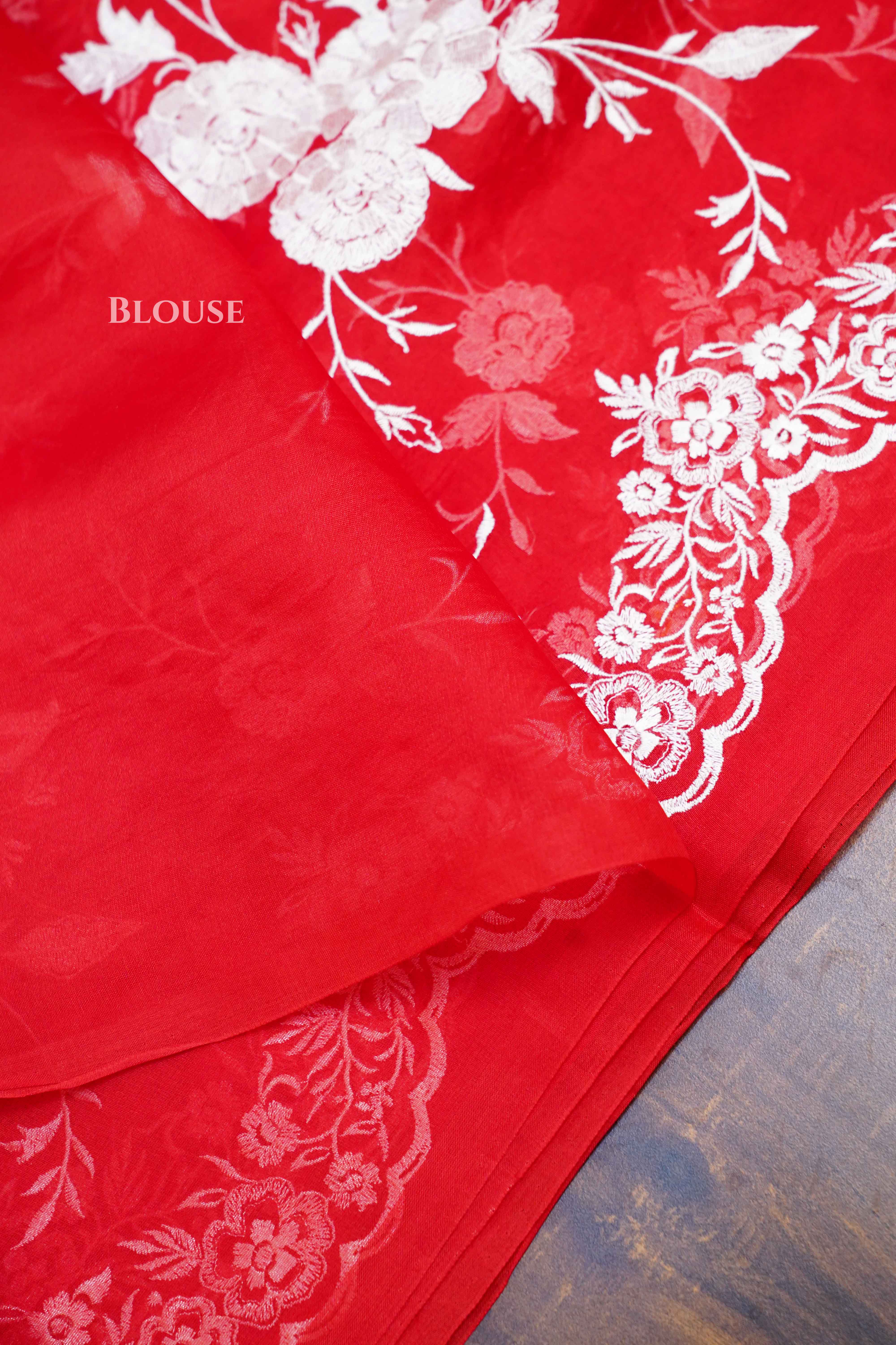 Lava Red Kora Organza saree