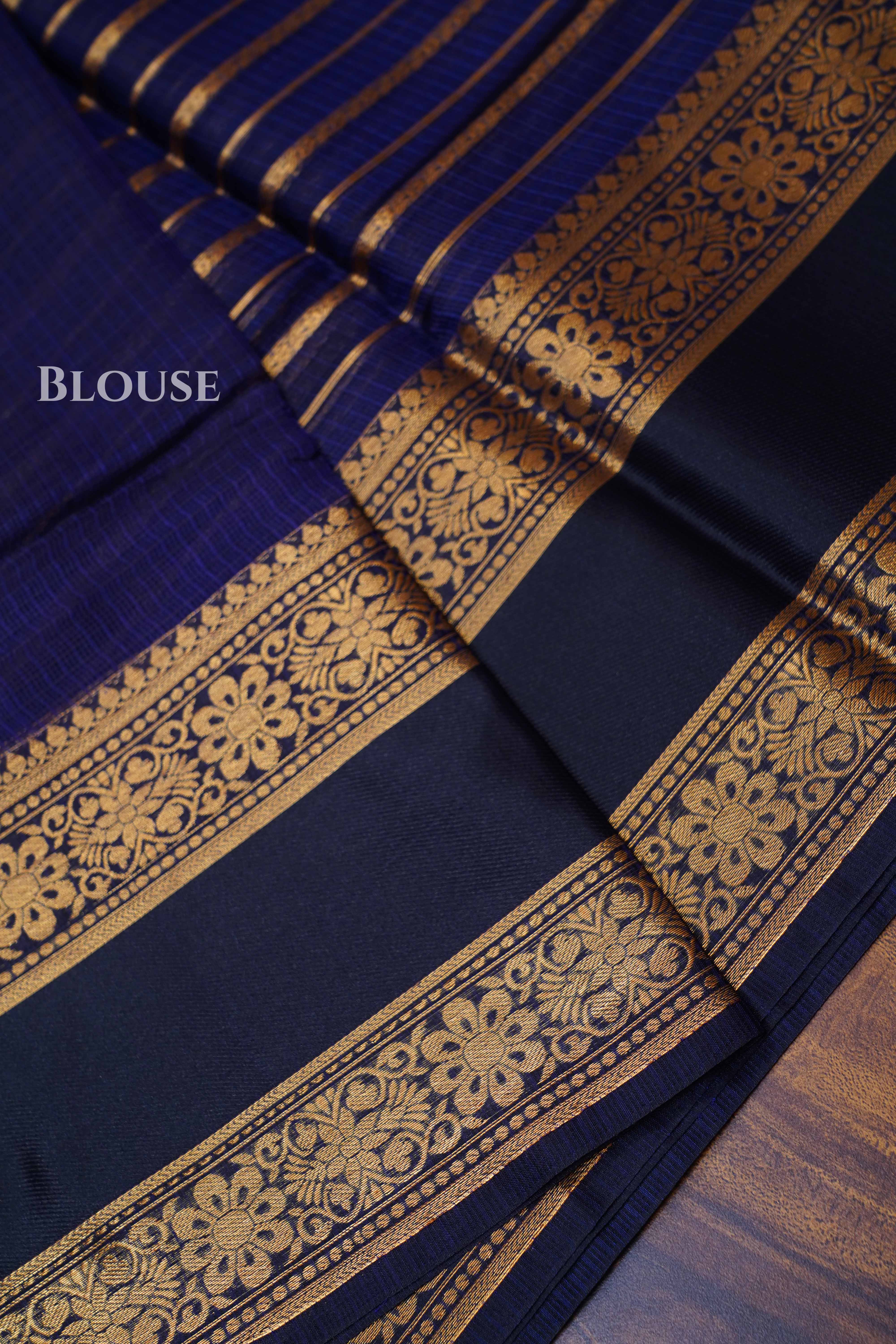 Navy Blue Pure Kota Silk Saree 1