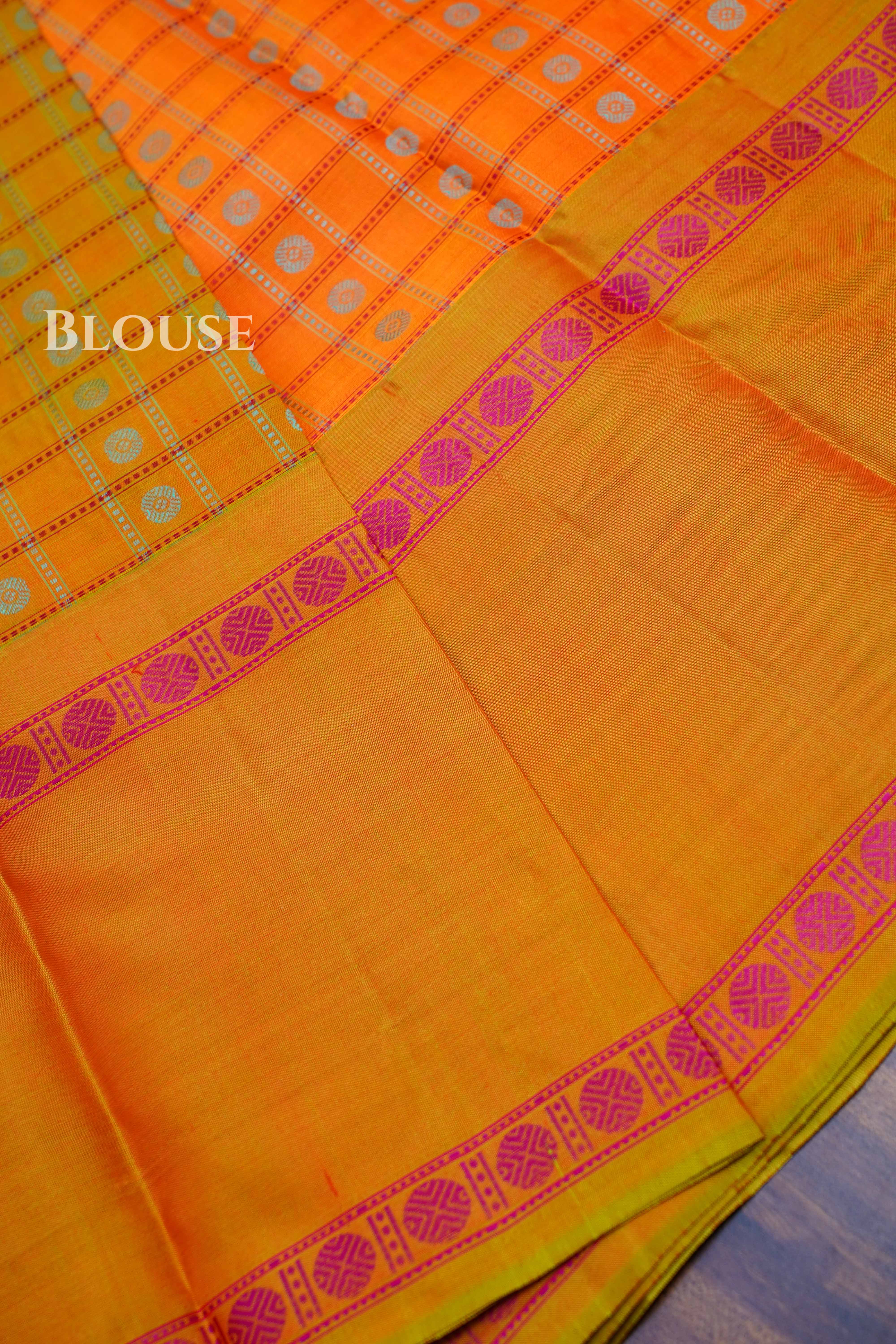Orange With Mustard Yellow Pure Kanchivaram Silk Saree