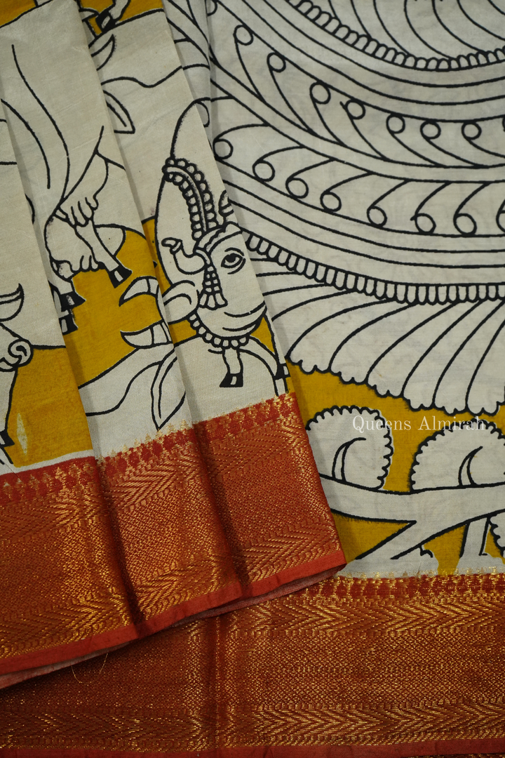 LEMON GINGER WITH ROSE VALE MANGALGIRI SAREE - Queens Jewel Emporium