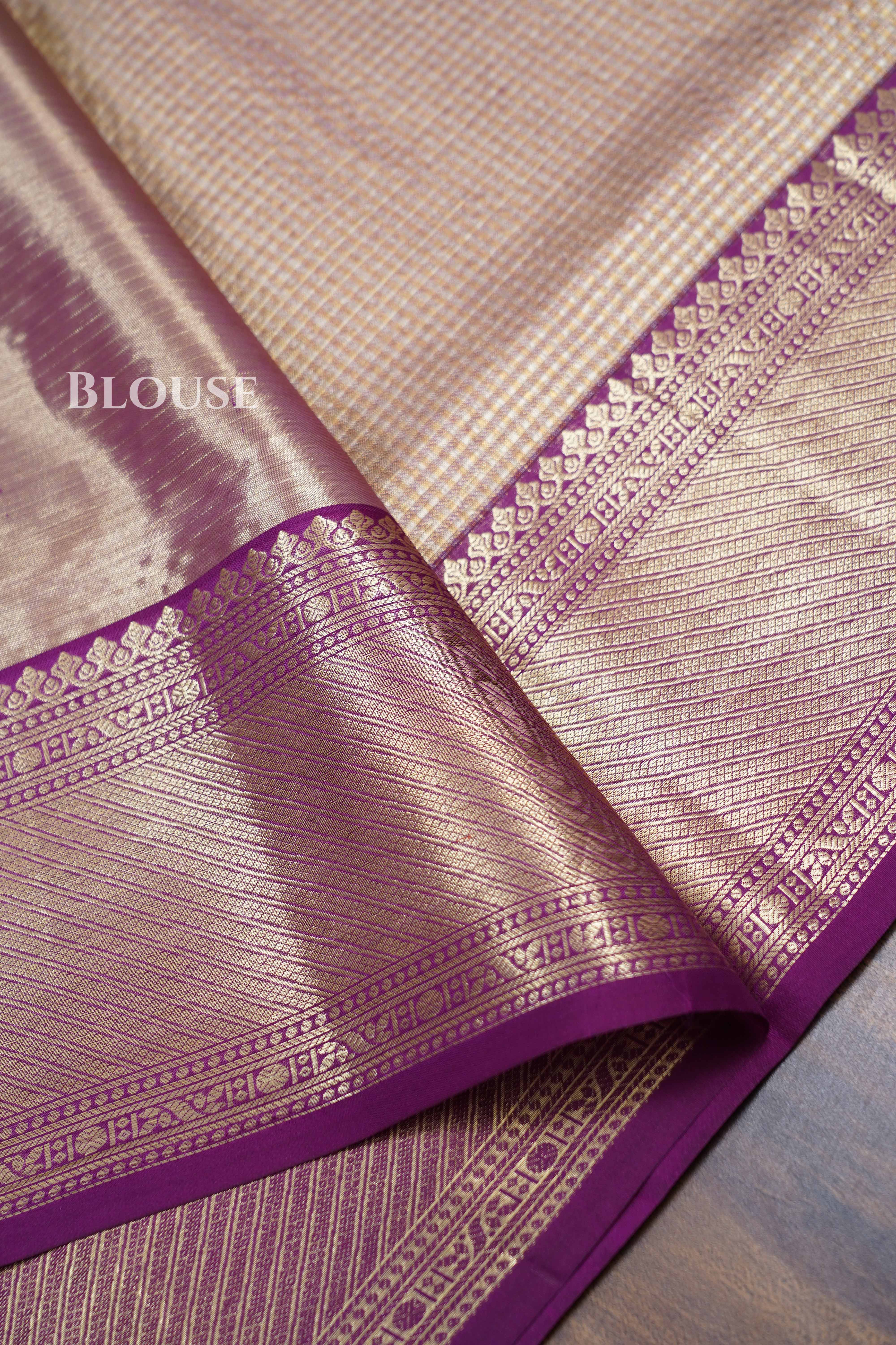 Golden With Purple Chettinad Inspired kanchivaram Soft Silk Saree