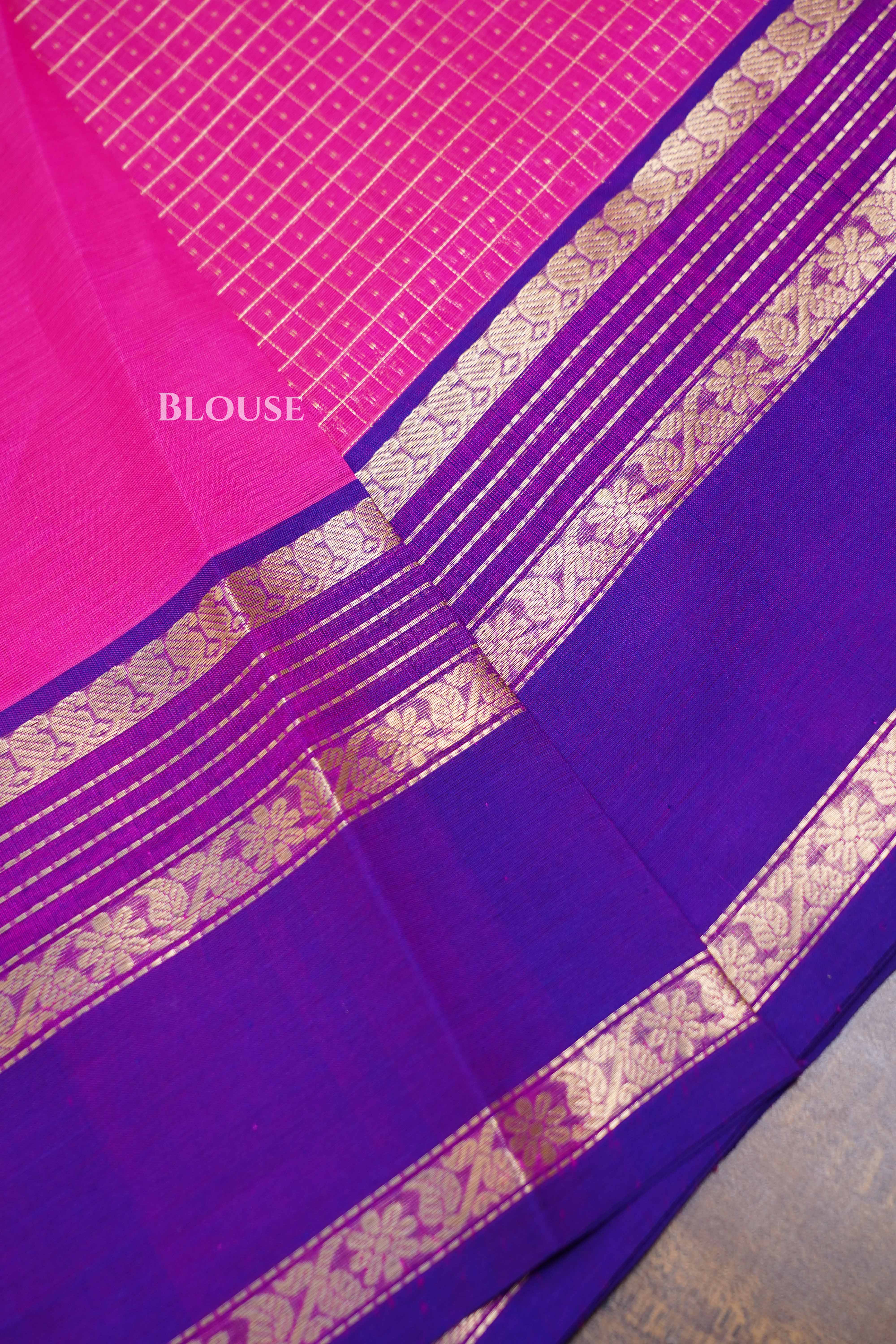 Dragon Fruit Pink-  Karaikudi Chettinad Silk Cotton Saree