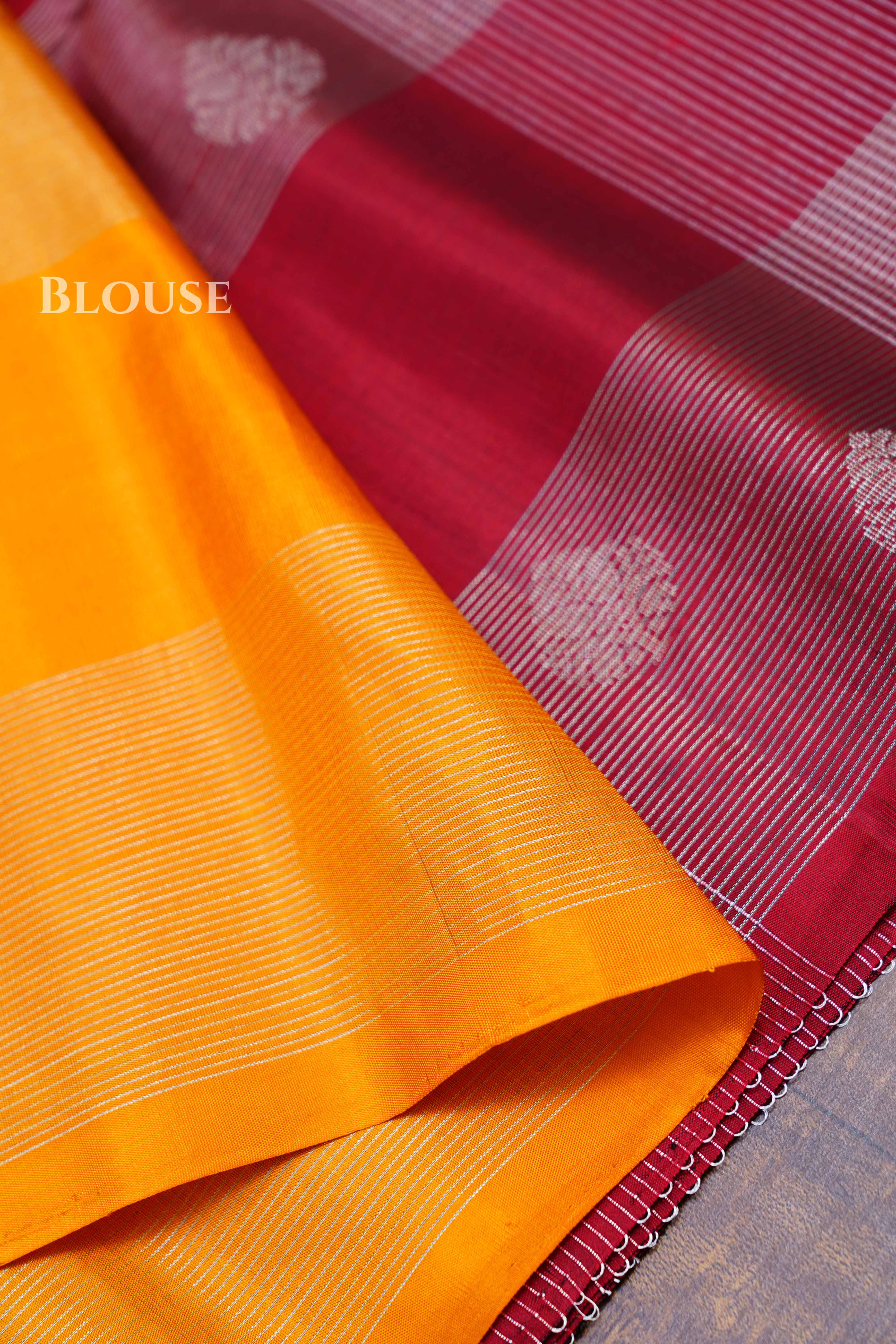 Wine Red With Yellow Pure Soft Silk Saree