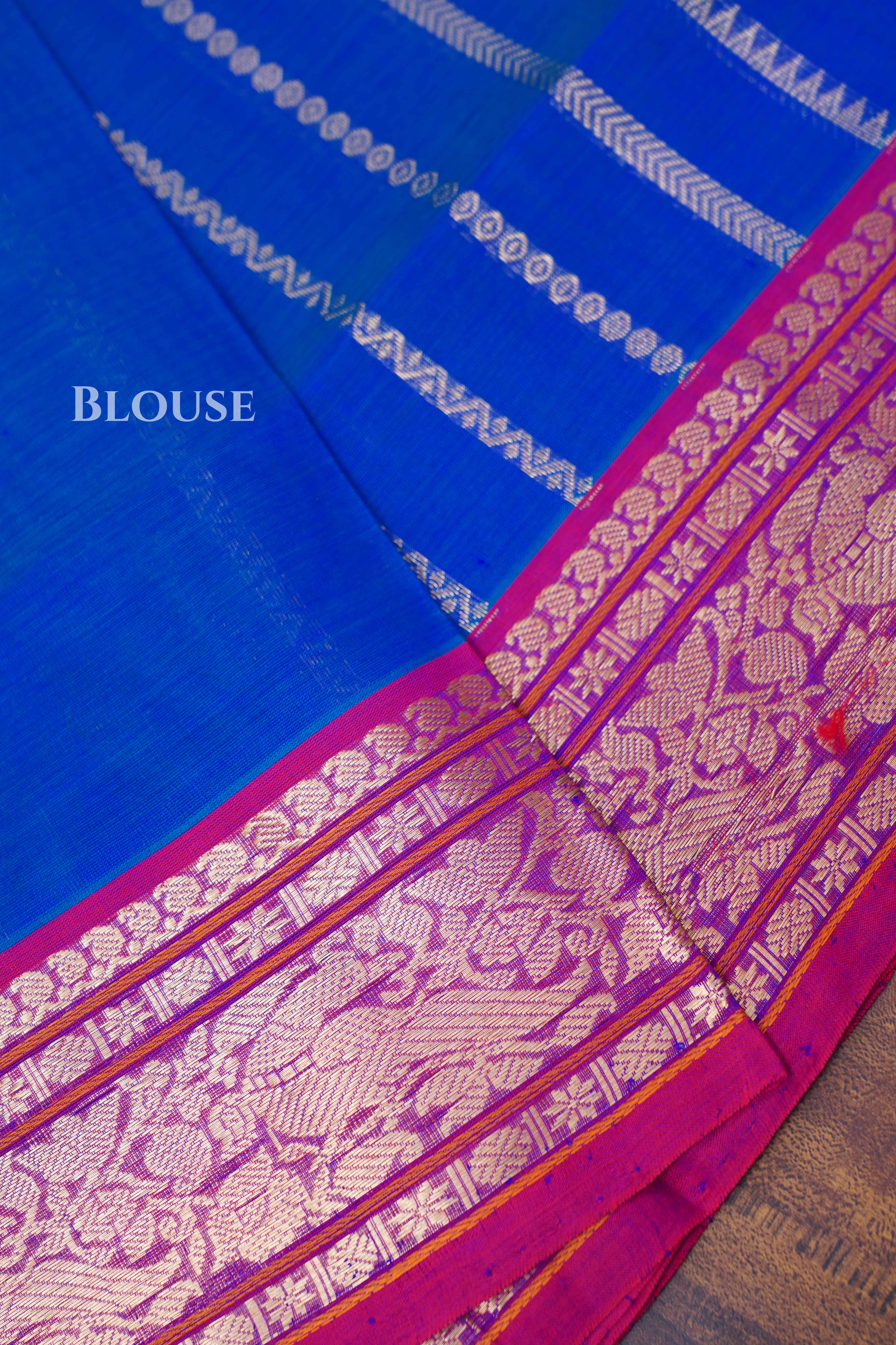 Royal Blue With Pink Chettinad Silk Cotton Saree