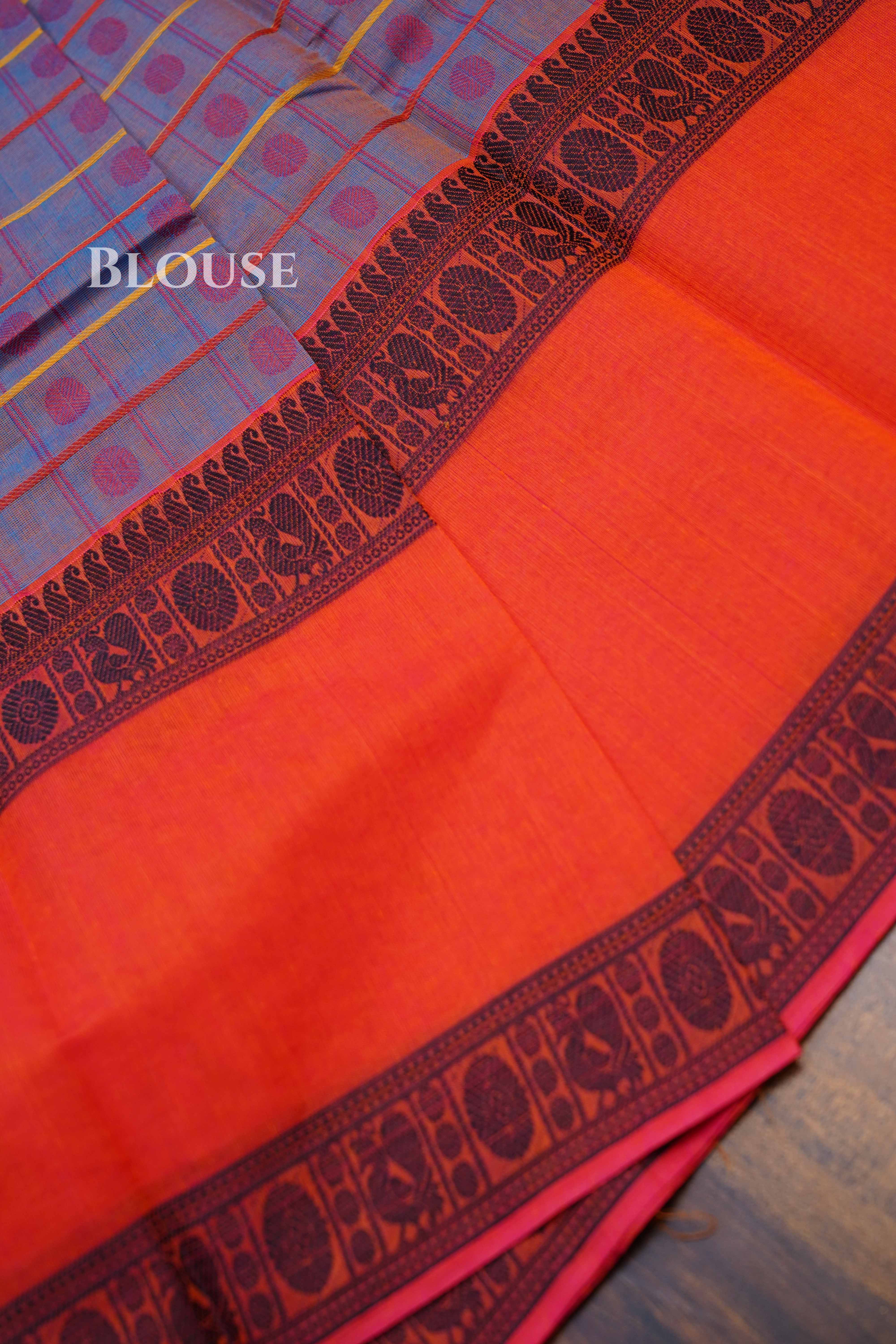 Dusky Purple With Orange  Chettinad Cotton Saree