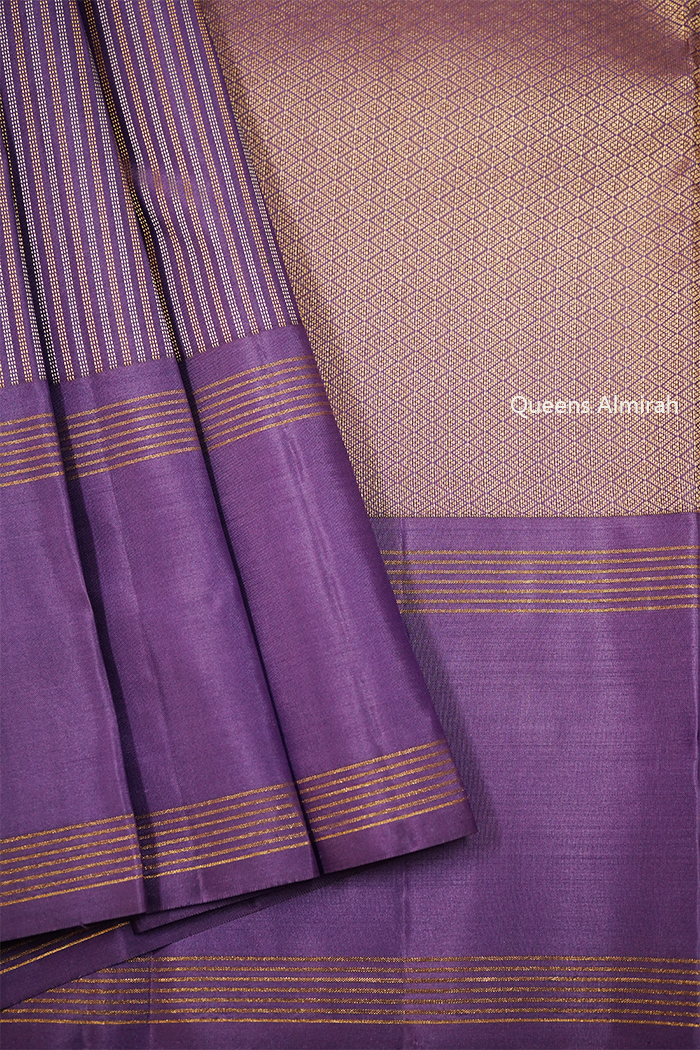 DUSTY LAVENDER WITH PURPLE HAZE PURE KANCHIVARAM SILK SAREE - Queens Jewel Emporium