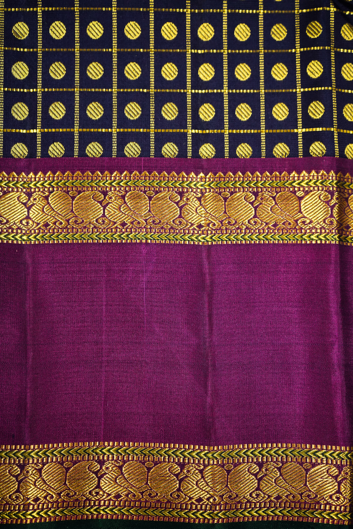 BLUE BERRY WITH GRAPE PURPLE  PURE KANCHIVARAM SILK SAREE - Queens Jewel Emporium