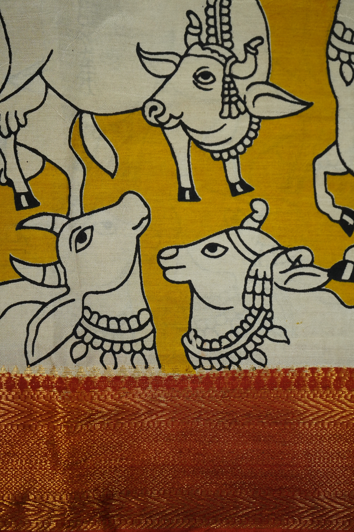 LEMON GINGER WITH ROSE VALE MANGALGIRI SAREE - Queens Jewel Emporium