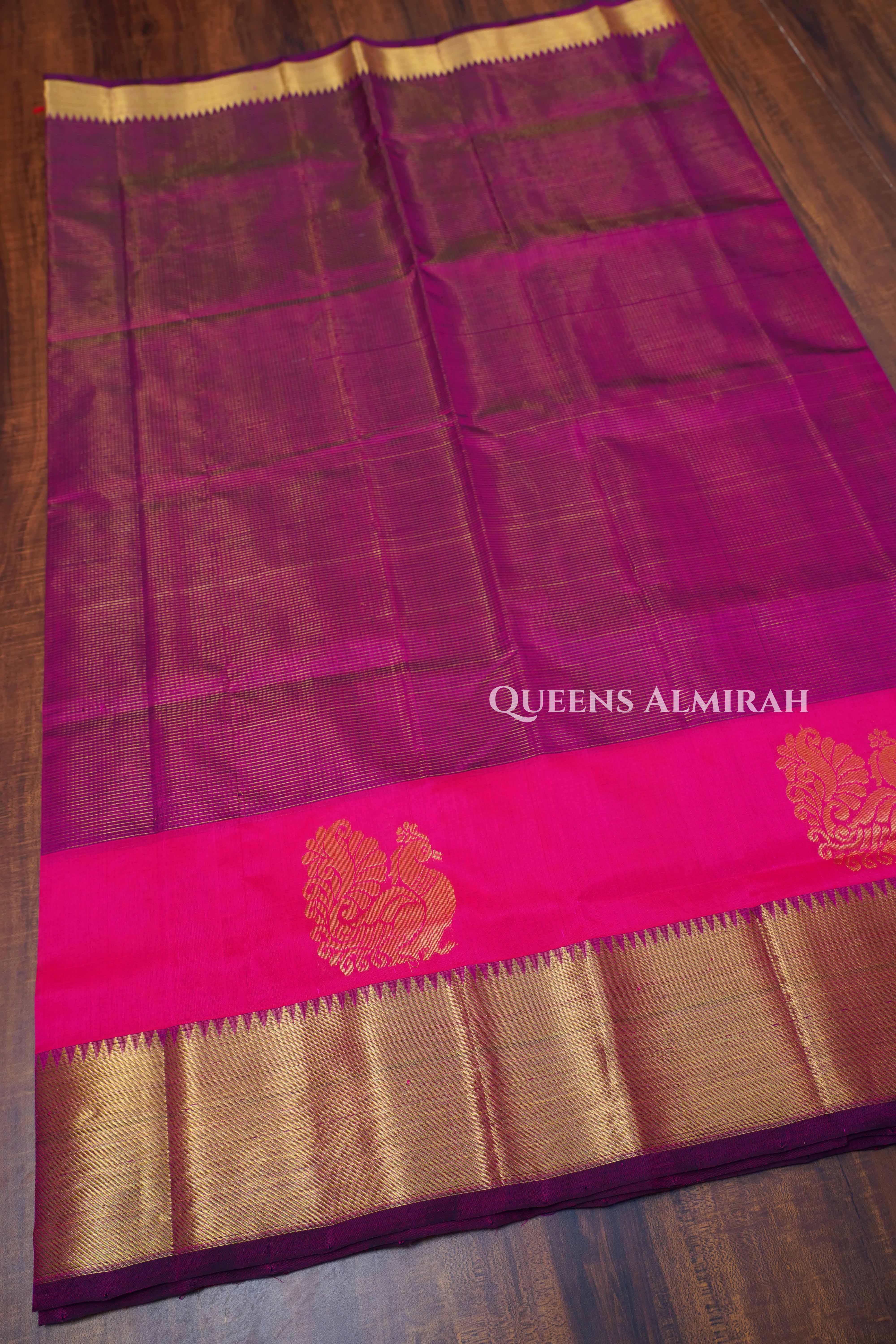 Purple With Pink Pure Kanchi Silk Cotton Saree