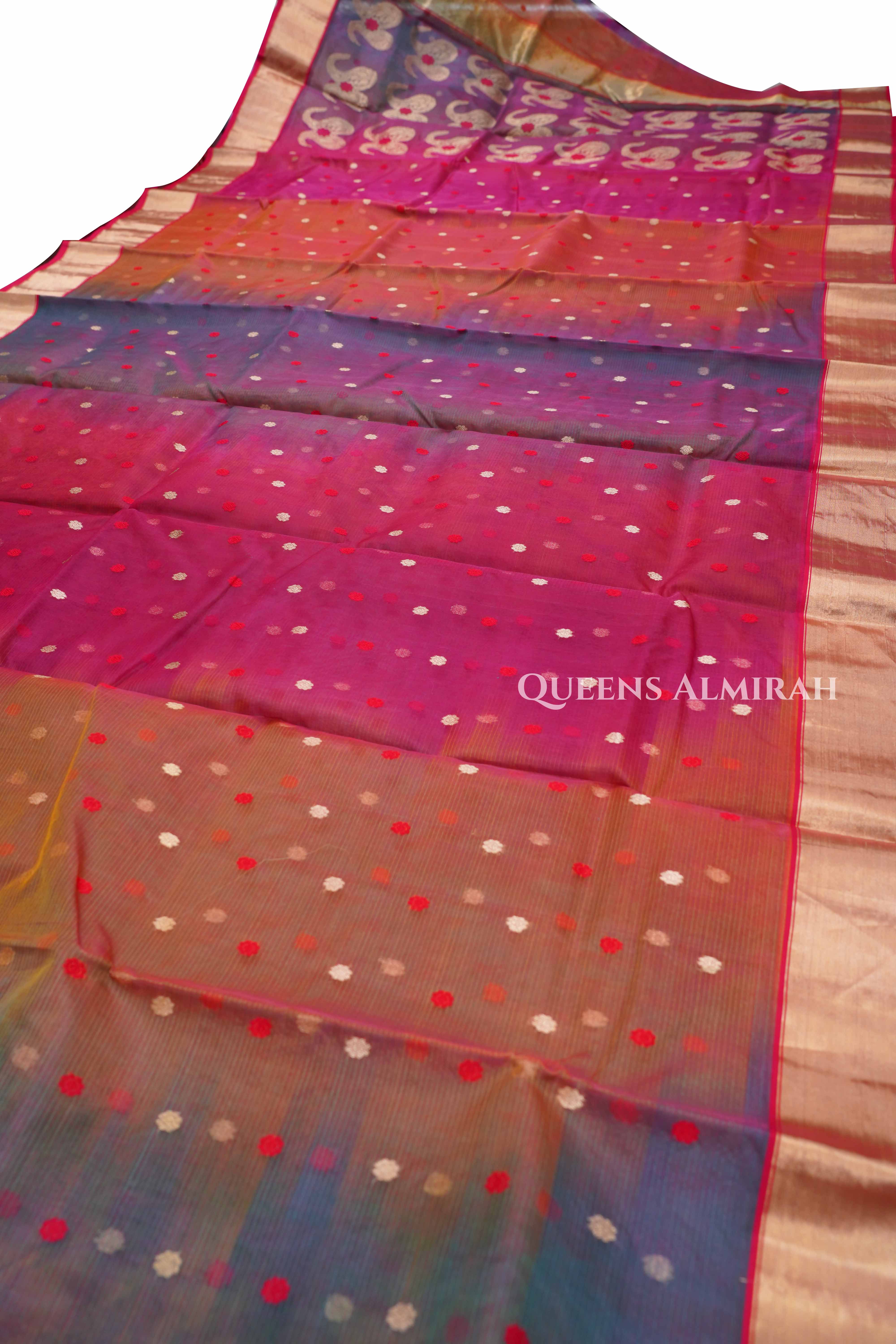 Multi Color -Traditional Chanderi Katan Silk Handloom Saree