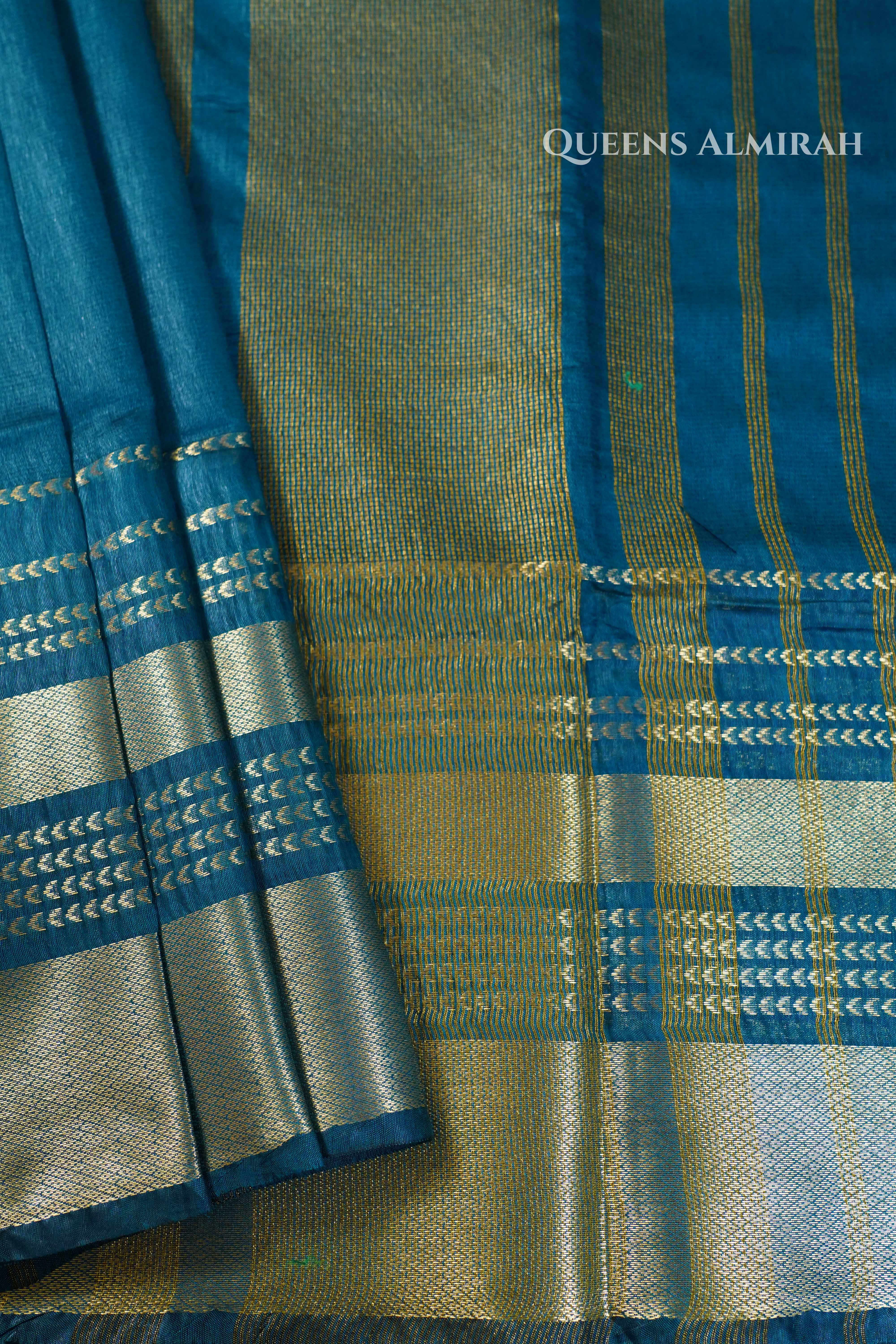 Peacock Blue Maheshwari saree QUEENS ALMIRAH