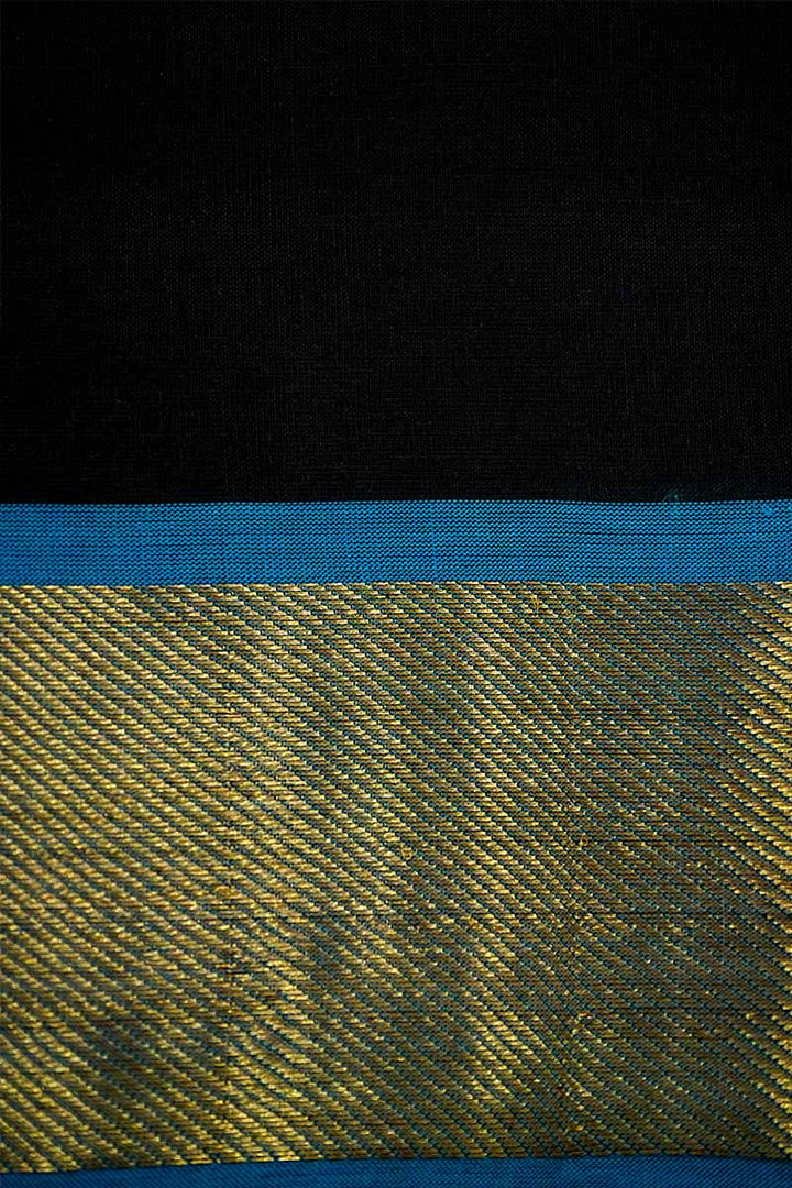 PURE KANCHI SILK COTTON - SKY BLUE WITH BLACK - Queens Jewel Emporium