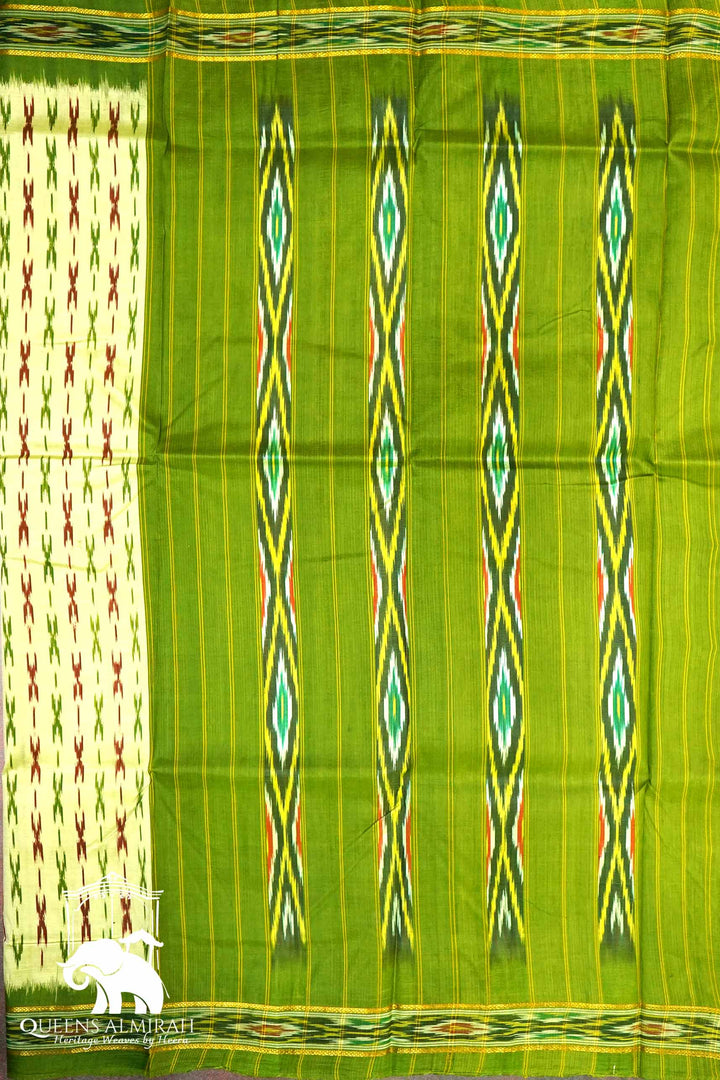 LIGHT OLIVE GREEN WITH PICKLE GREEN MULBERRY SILK SAREE - Queens Jewel Emporium