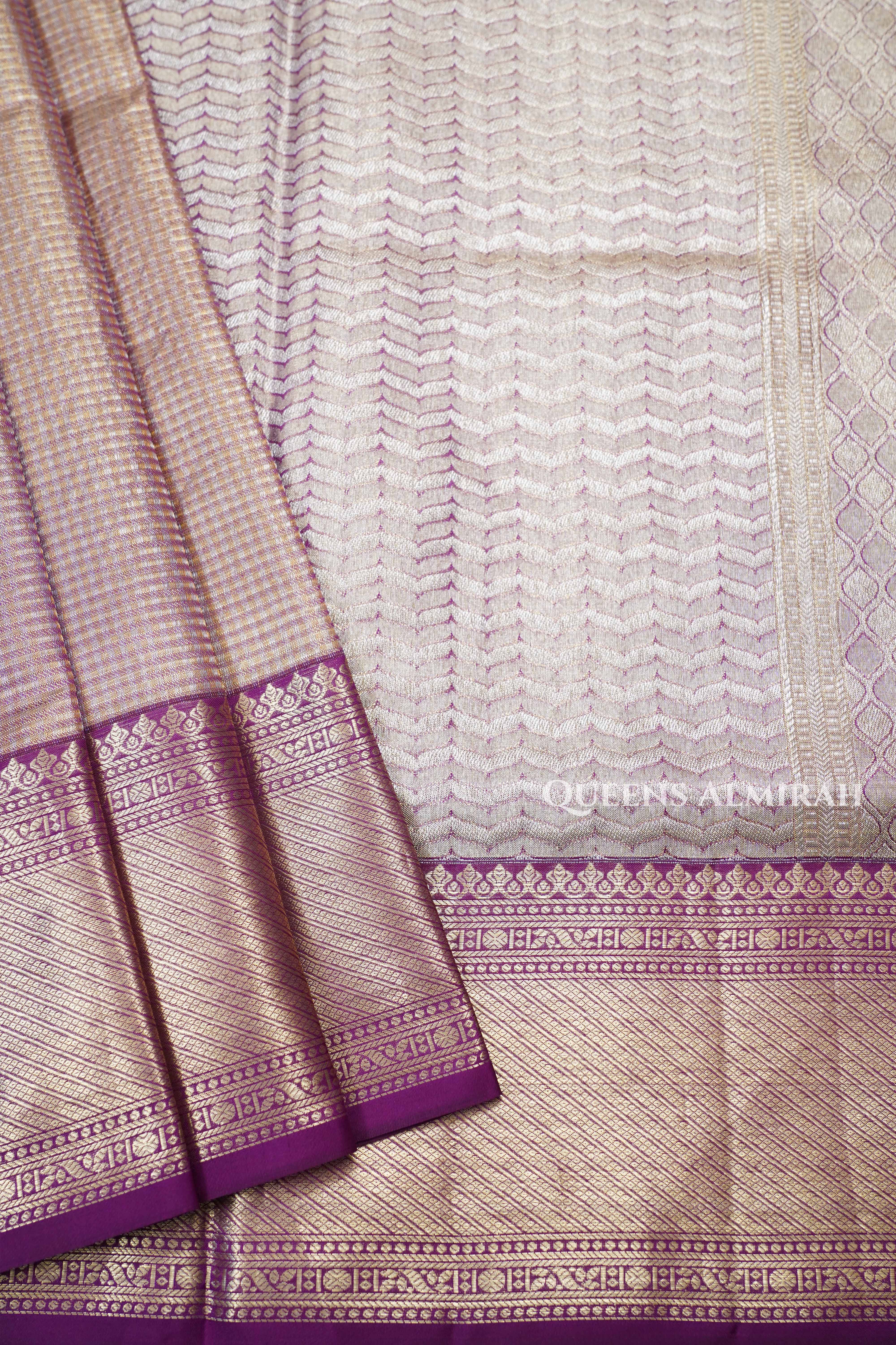 Golden With Purple Chettinad Inspired kanchivaram Soft Silk Saree