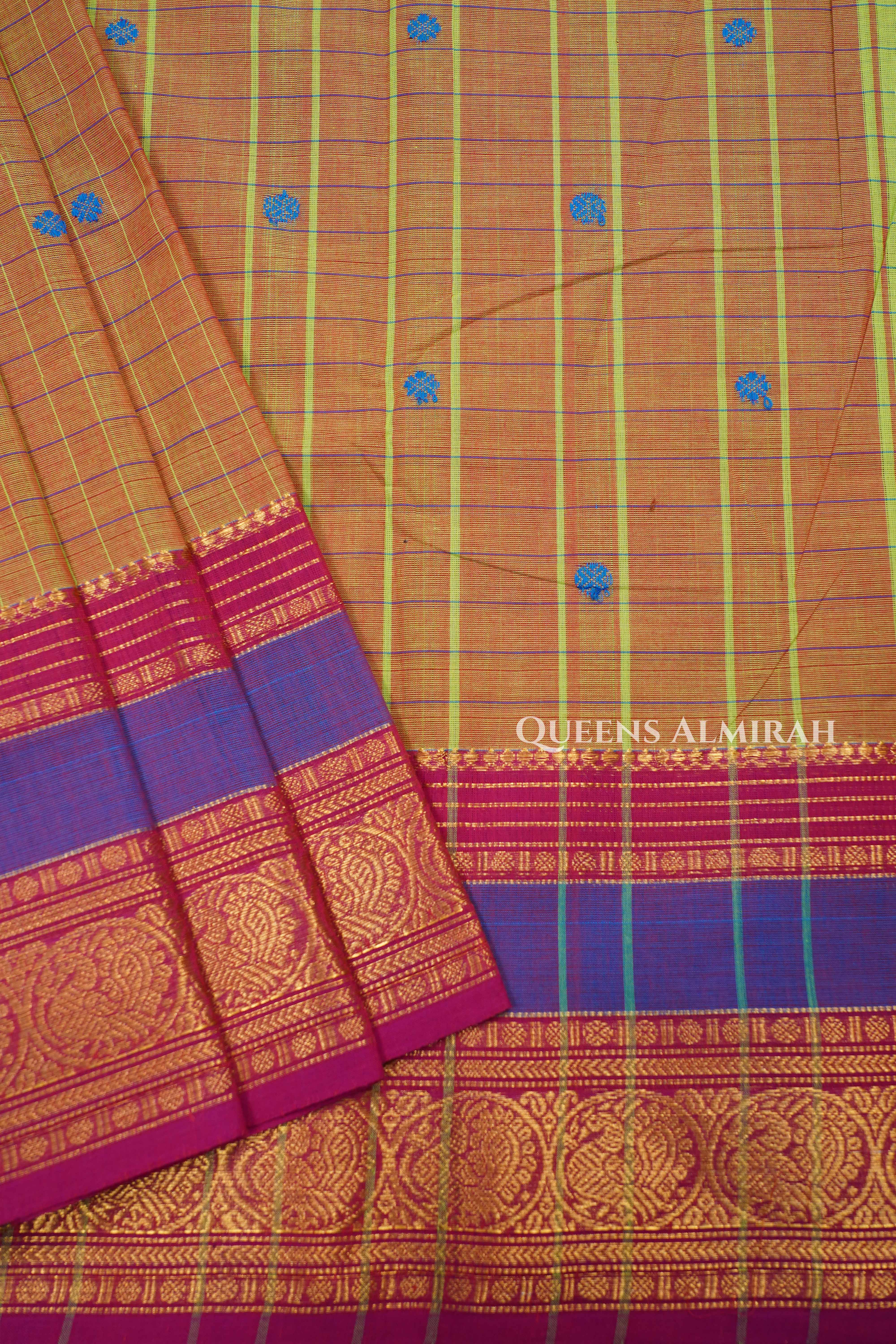 Pumpkin Orange Kanchi Cotton Saree