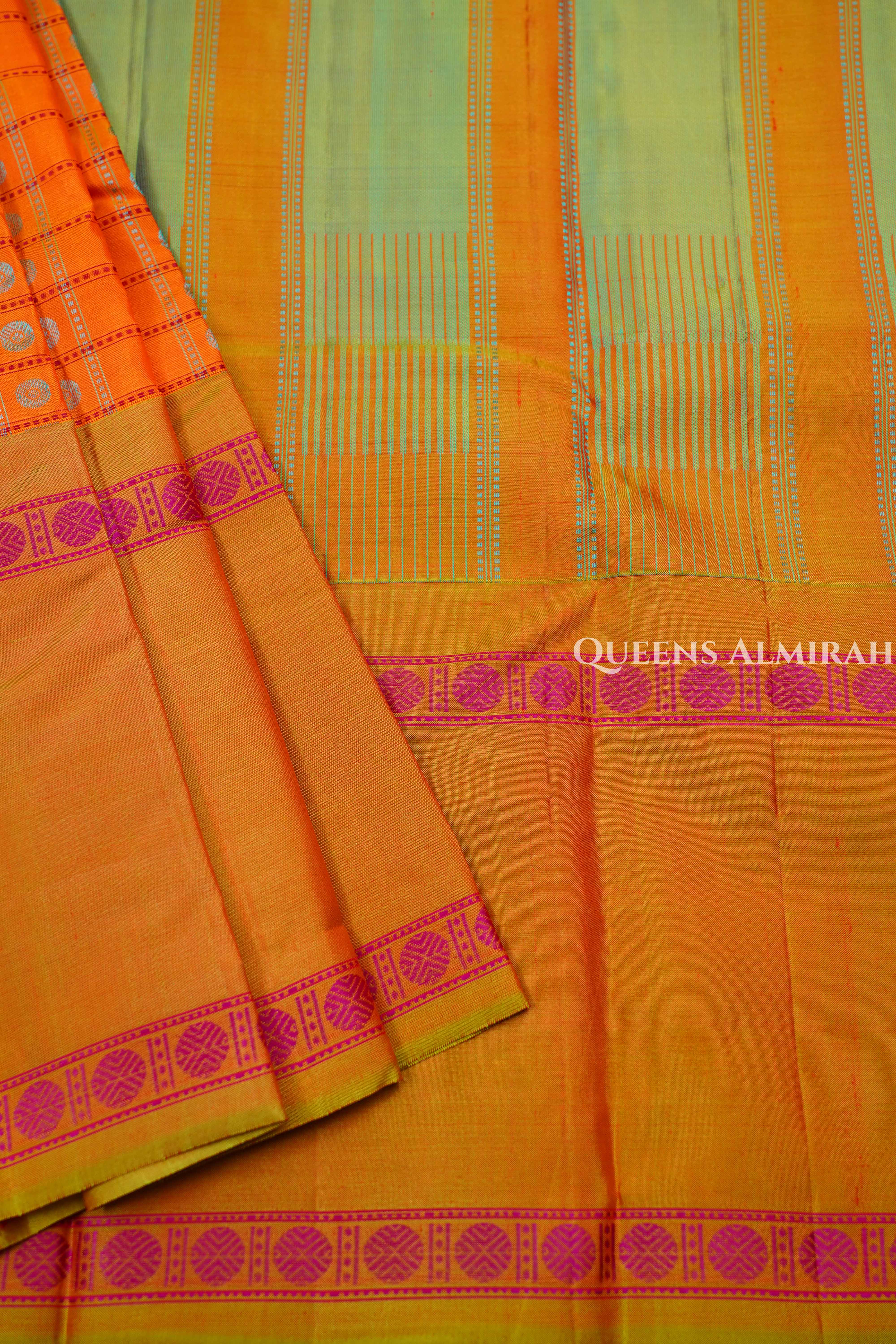 Orange With Mustard Yellow Pure Kanchivaram Silk Saree