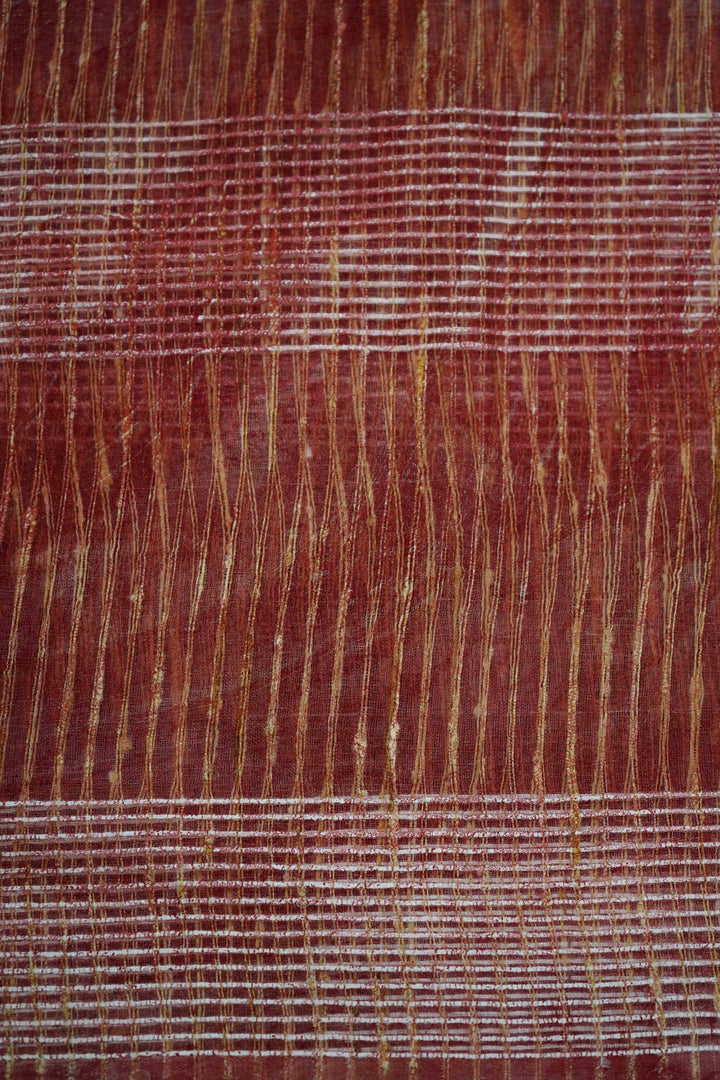 BROWN RUST MARBLE PRINT GHICHA ORGANZA SAREE - Queens Jewel Emporium
